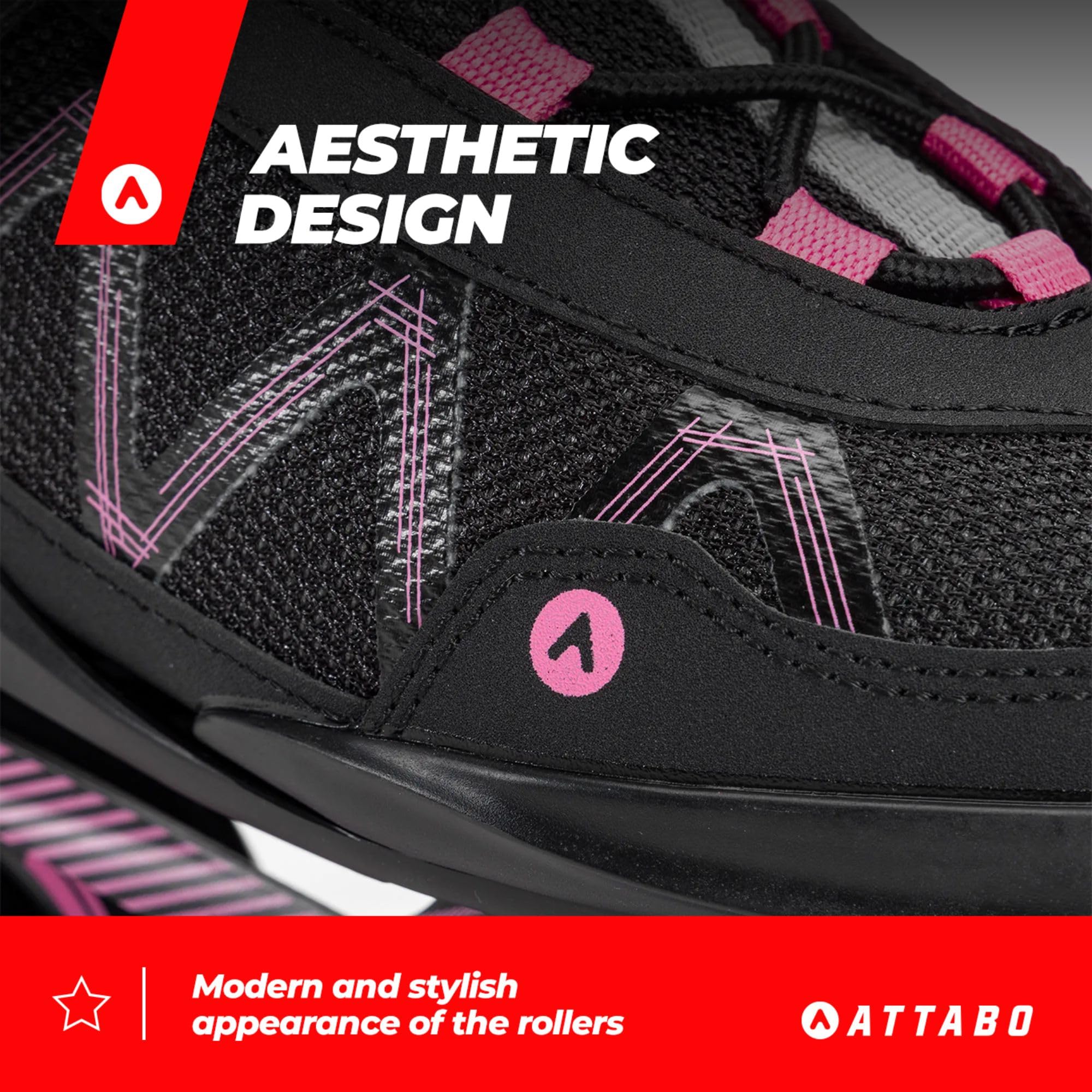 ATTABO Patines en línea Bliss para Mujer 37-42 EU Comodidad y Seguridad Bota Semirrígida Chasis de Aluminio Ruedas 80 mm PU Rodamientos ABEC-7 Ajustable Color Rosa