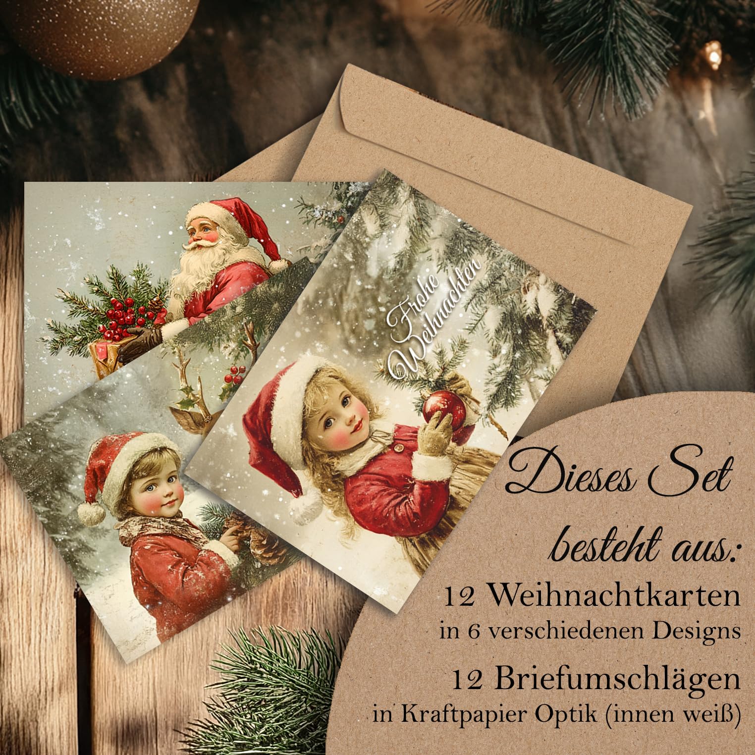 12 Christmas Cards Vintage Folding Cards with Envelopes Magic of Christmas Card Envelope Merry Christmas Xmas Christmas Card Santa Claus Children Snow Forest - Image 2