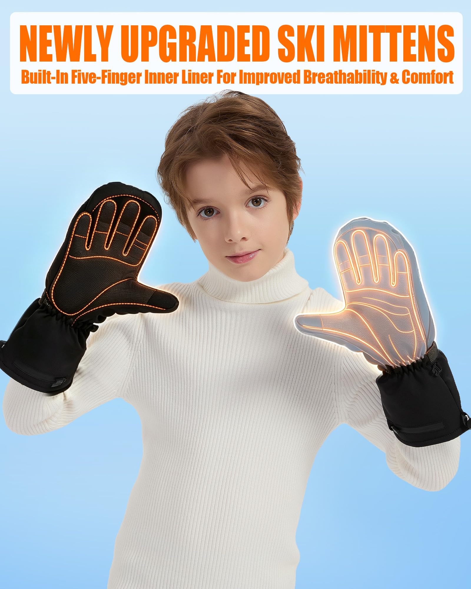 Guantes de esquí con calefacción para niños y niñas, guantes impermeables
