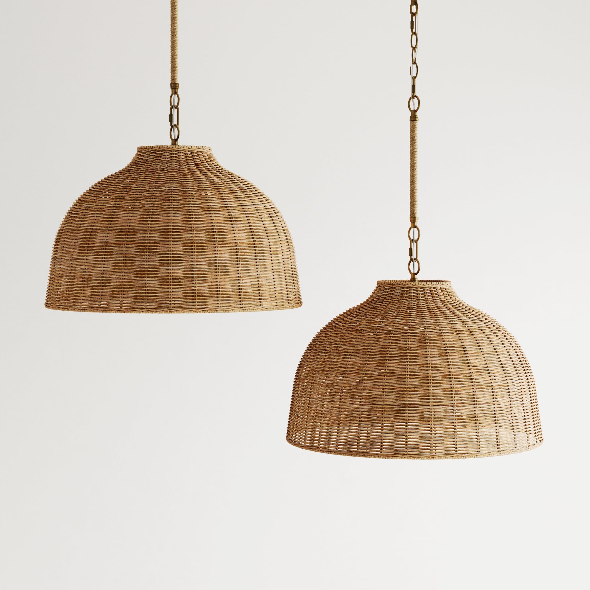 Nathan James Augustine Modern Farmhouse Rattan Pendant Light, Rattan Chandelier Pendant Lamp Shade for Kitchen or Living Room, Set of 2