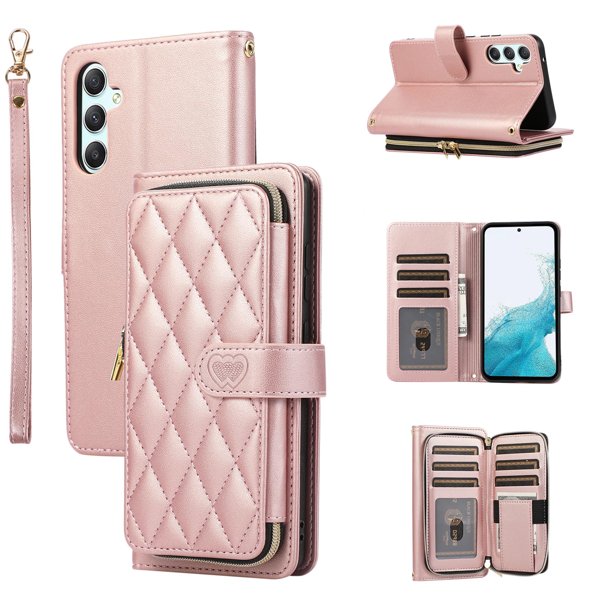 for Samsung Galaxy S25 Plus Case Wallet, 6-Card Holder, Rose Gold