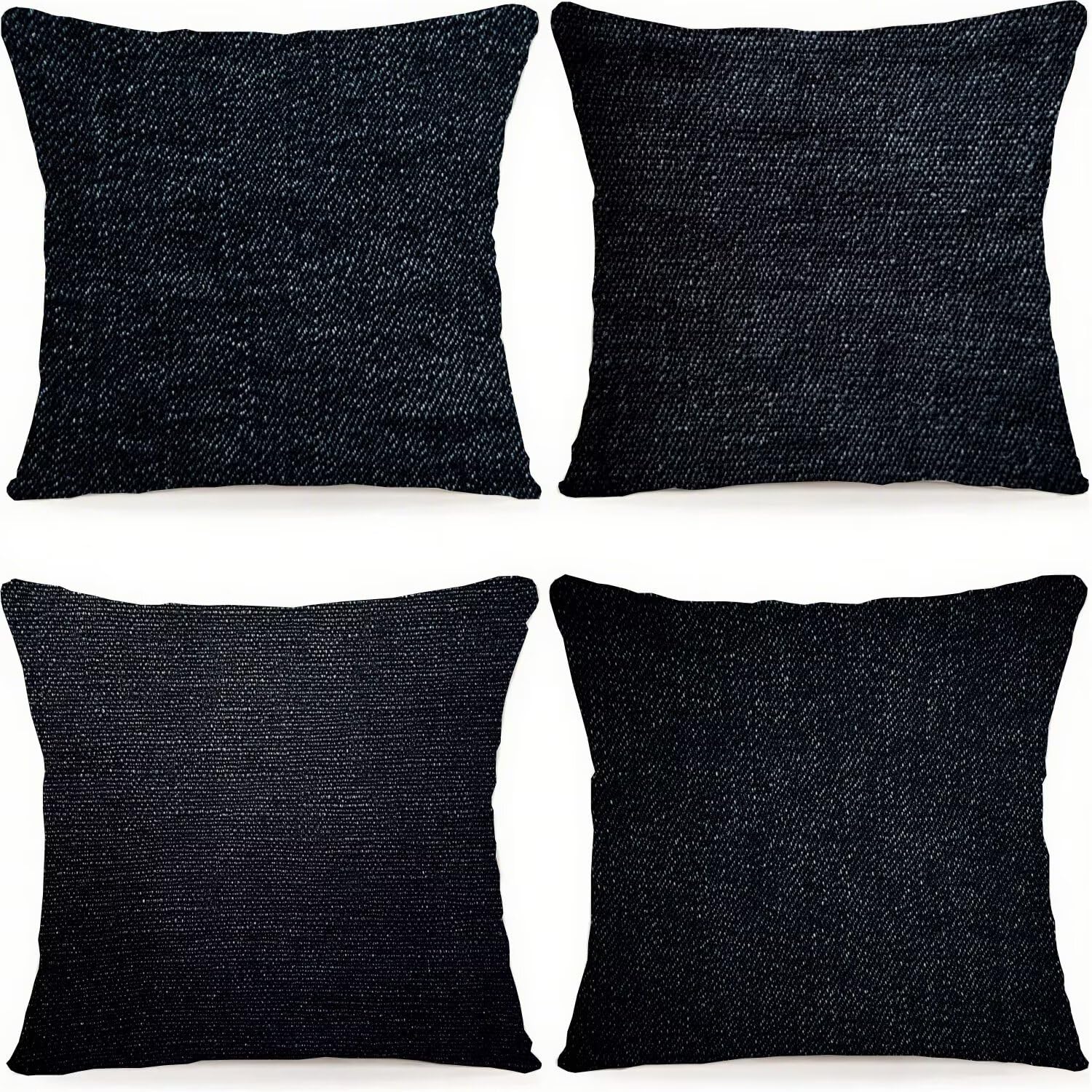 Federa per cuscino da esterno, impermeabile, tinta unita, nera, 90 x 90 cm, in lino, decorativa, quadrata, con stampa su entrambi i lati, cuscino da giardino, per soggiorno, decorazione per la casa