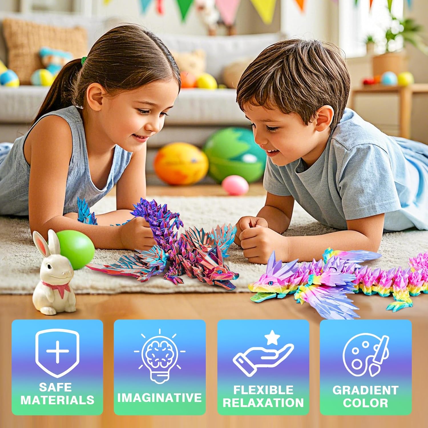 Large 3D Printed Dragon with Wings - 18 inch Articulated Crystal 3D Dragon Toys, Big 3D Printed Animals ADHD Fidget Toy Gifts for Desk Decor, Easter Basket Stuffers and Essentials - Image 2