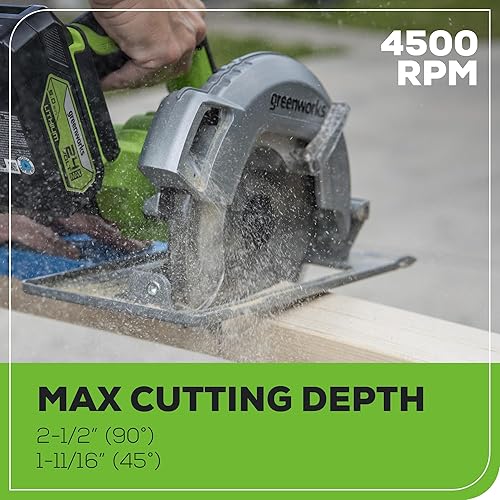 Vista 8 de Greenworks Sierra circular de 24 V 7-1/4 '' sin escobillas inalámbrica, con batería de 4 Ah y cargador de 2 A