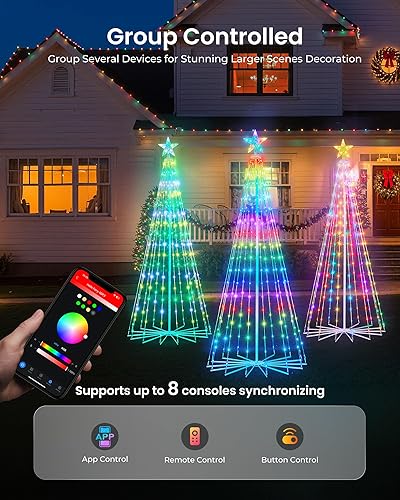 Vista 23 de Árbol de Navidad con forma de cono de Navidad, 7.5 pies con 295 luces LED, árbol de Navidad con 8 modos de temporizador, control remoto, árbol