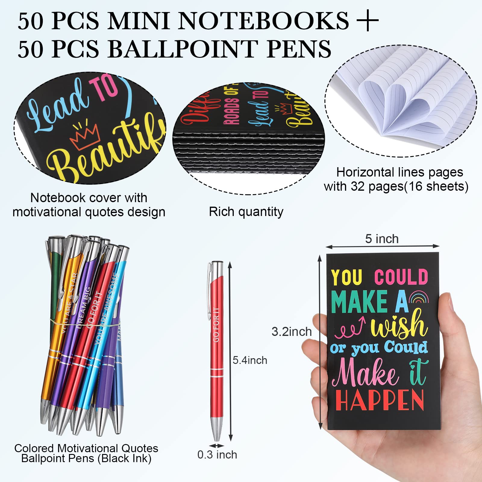 Sabary Mini-Notizblöcke, Stifte-Set, inspirierend, Großpackung, 100 Stück