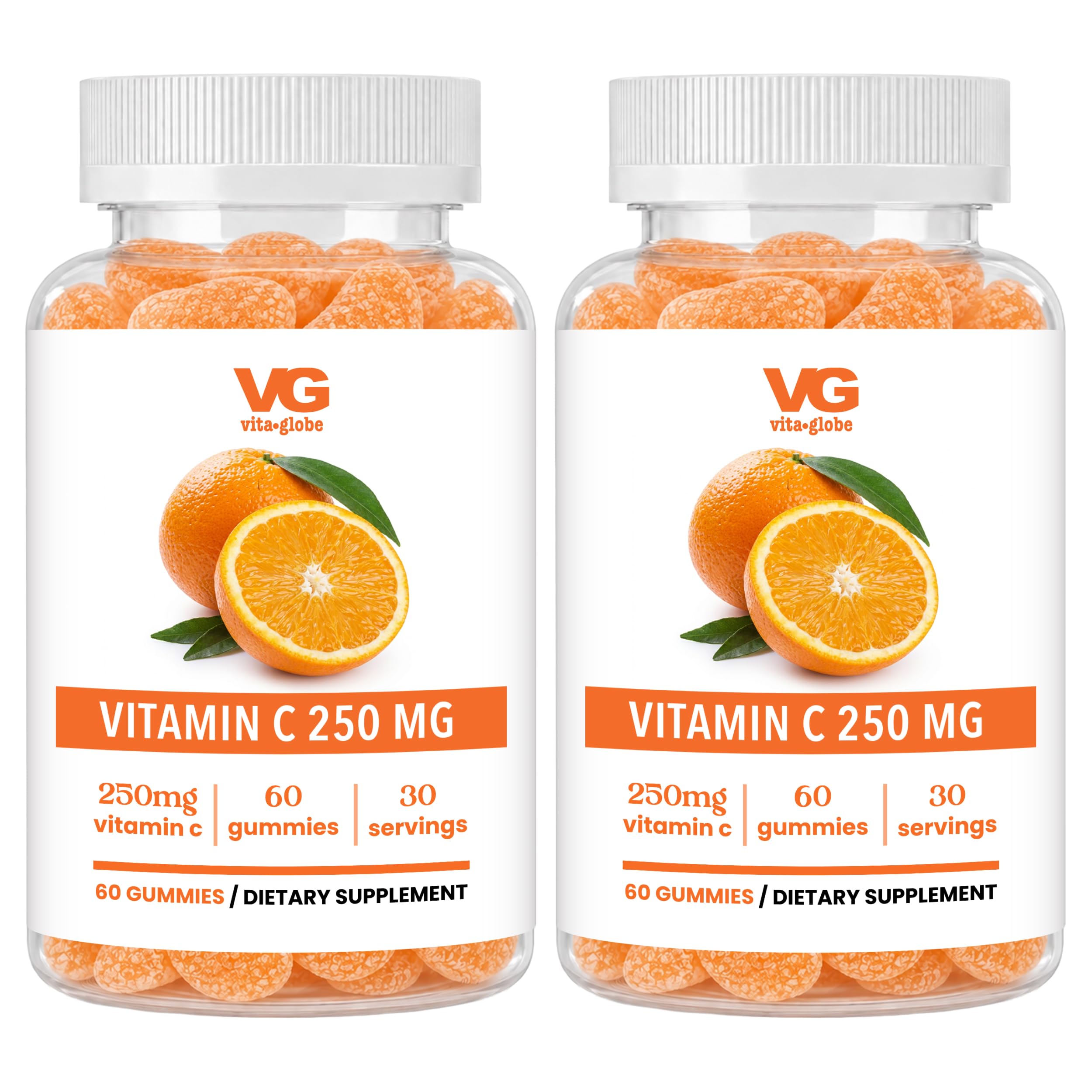 VITA GLOBE Vitamin C 250mg Gummies with Collagen, Immune Support, Non-GMO 60 Count (Pack of 2)