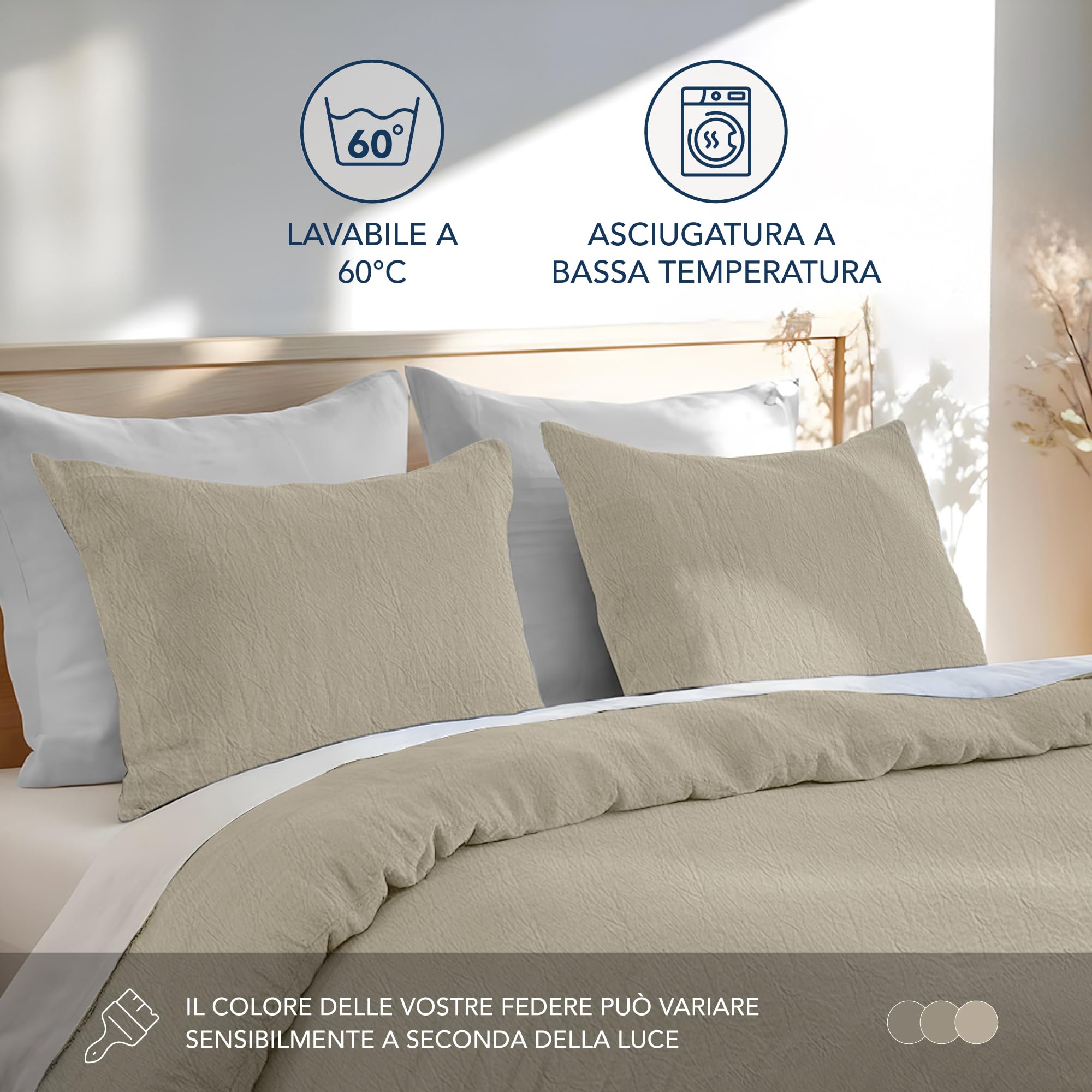 Dreamzie Federe Cuscino Letto Cotone 40x60 cm, Set di 2, 100% Cotone Lavato, Copricuscino Letto Grigio Chiaro Con Cerniera, Federa Cuscino Certificata OEKO-TEX