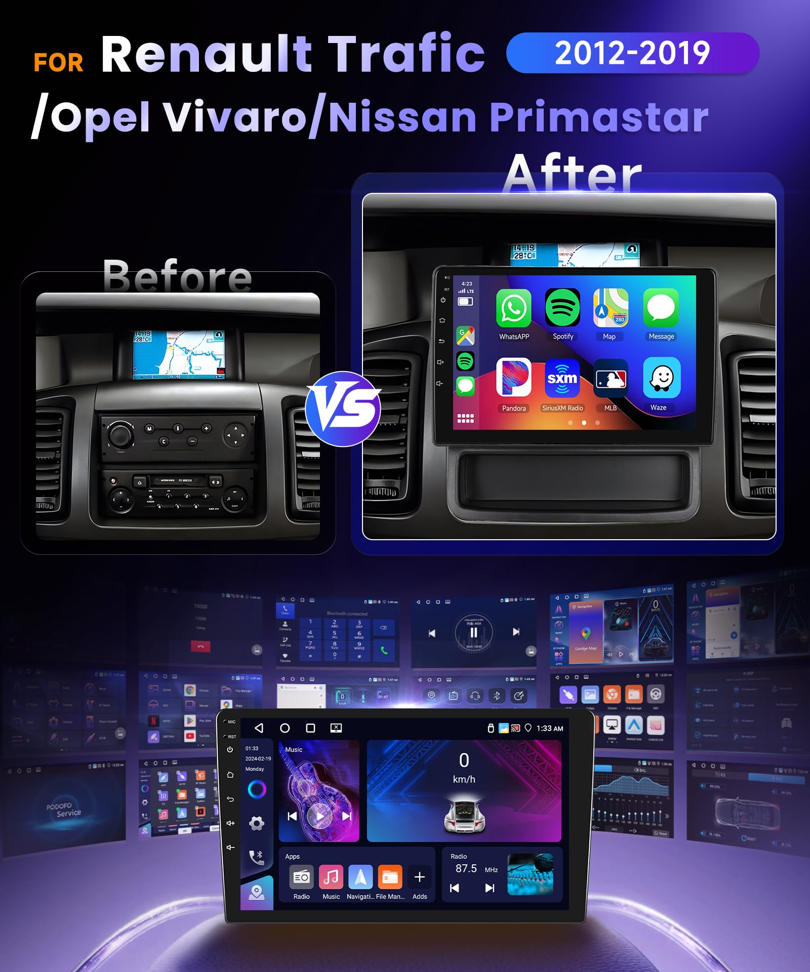 Car Radio Carplay For Renault Trafic 2 For Opel Vivaro A For Nissan Primastar 2001 - 2014 Navigation GPS Android 16 Android Auto