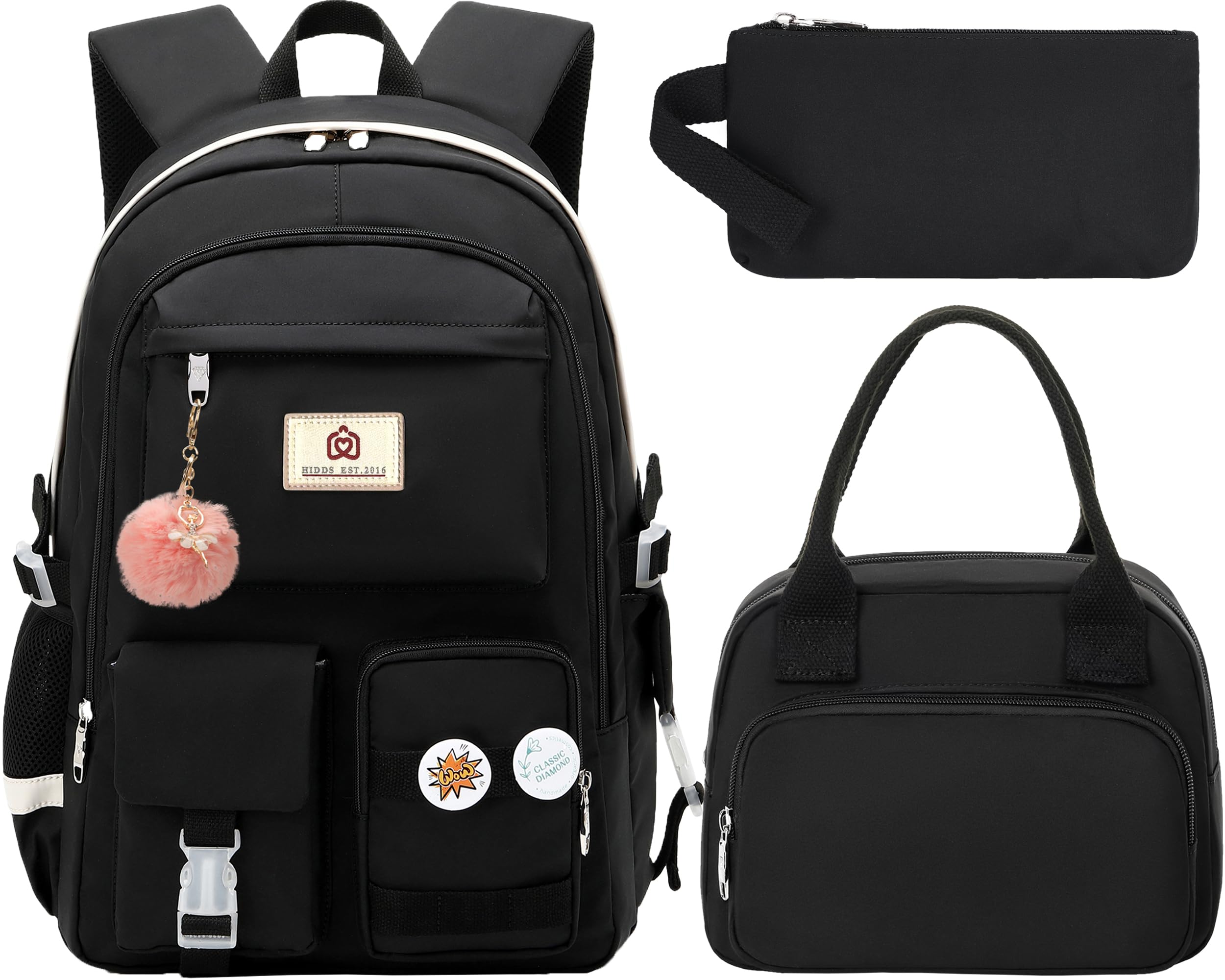 School Backpack for Teen Girls Women College Laptop Backpacks Kids Cute Bookbag Set with Lunch Box Pencil Case Elementary Middle High Campus Bag 3 Pcs