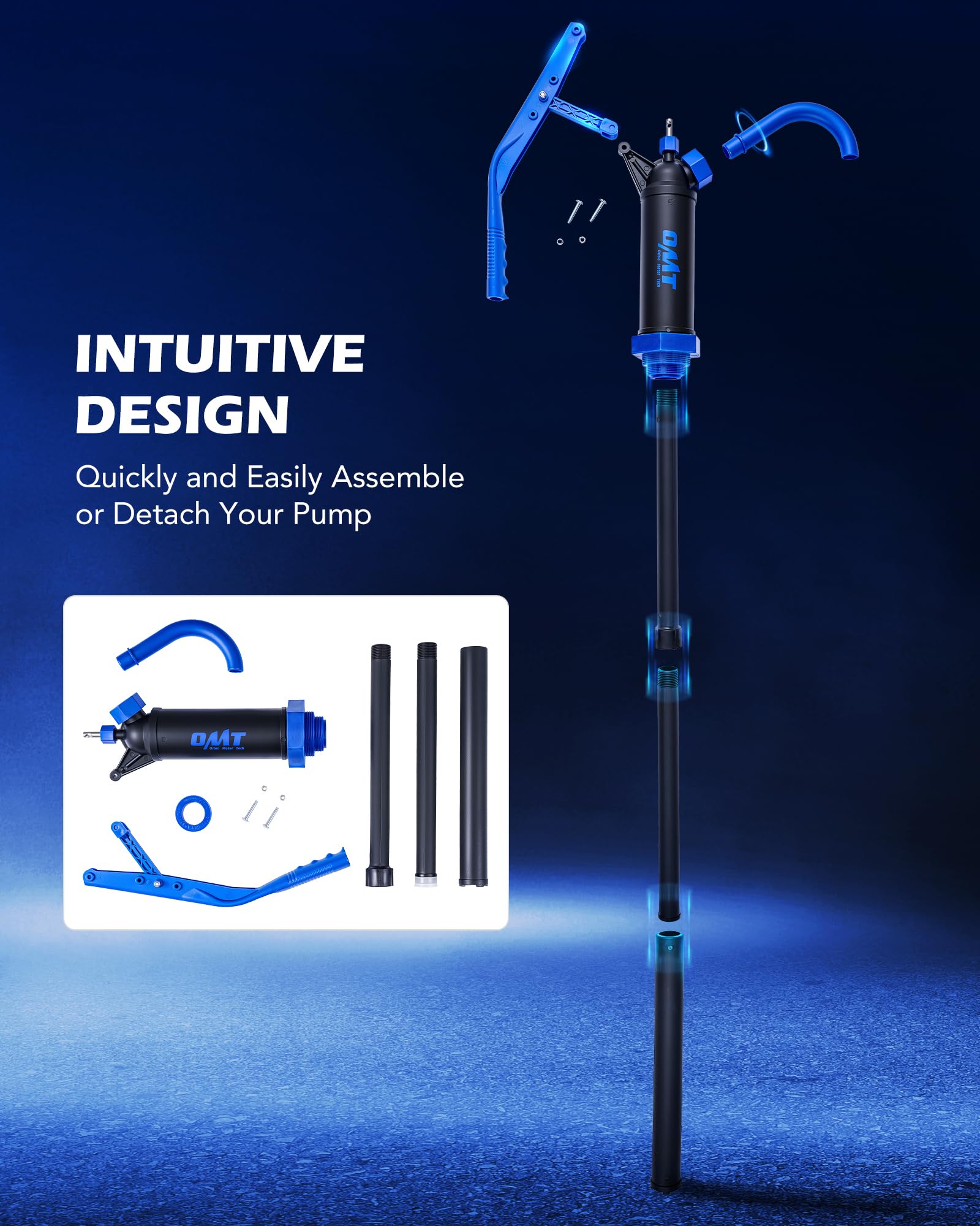 Orion Motor Tech 55 Gallon Drum Pump, Fits 5 to 55 Gallon Drums & Barrels, Lever Action Barrel Pump with 3 Section Suction Tube for Transfer of Chemicals, Acidic Solutions, Fuels, Water Based Fluids