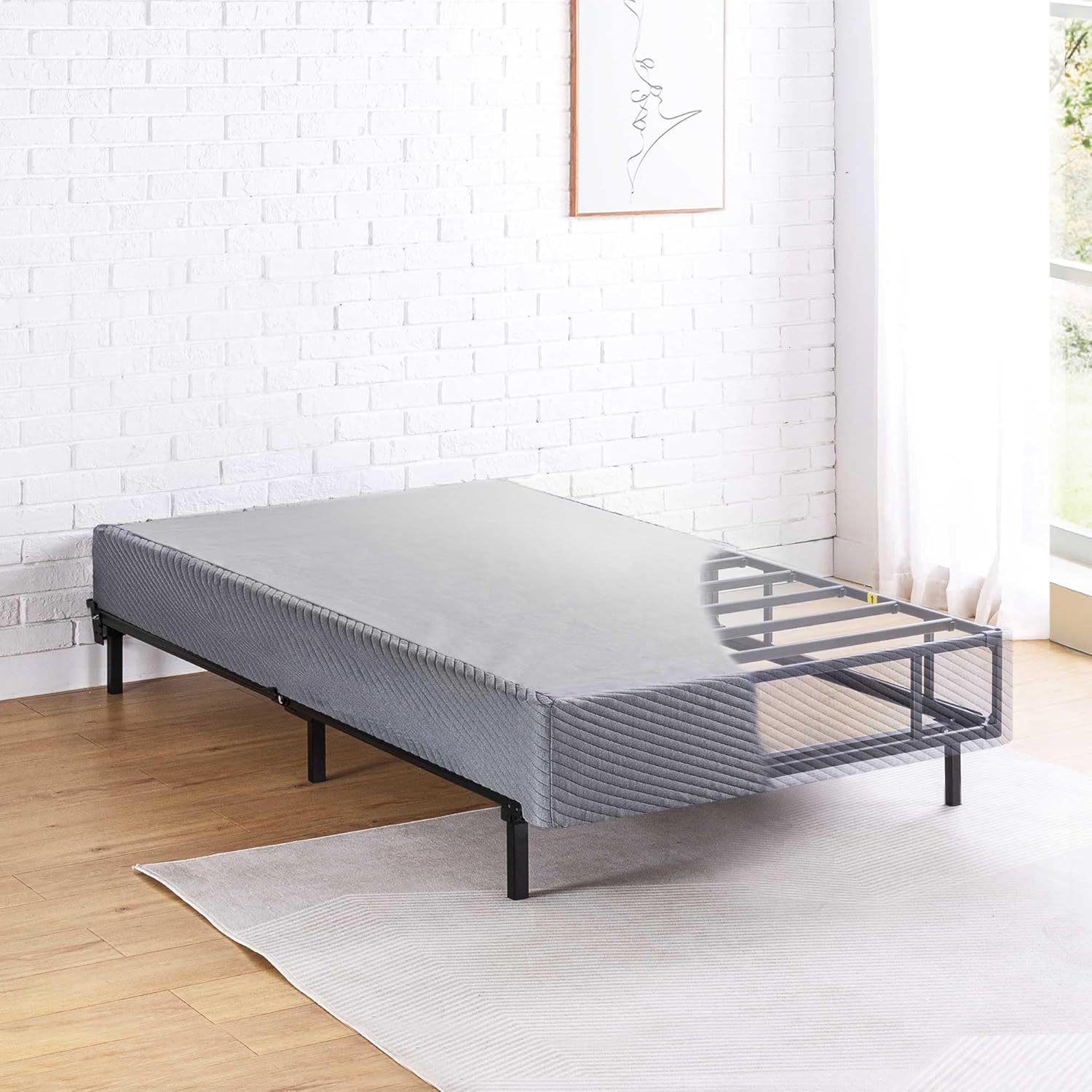 Best Price Mattress Twin Box Spring, 9" High Profile with Heavy Duty Steel Slat Mattress Foundation Fits Standard Bed Frame, Twin Size Grey Twin