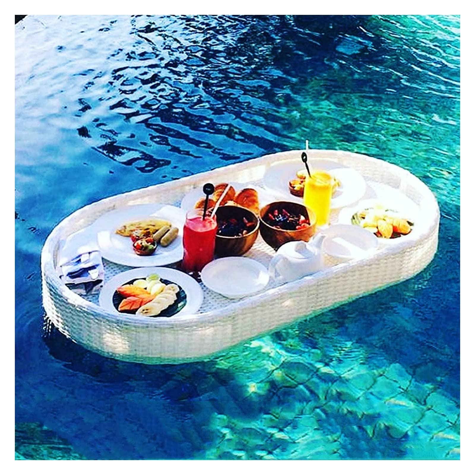 ABNNHK Floating Serving Tray Pool Tray Table, Portable Floating Pool Tray, Floating Tray Table Bar, Stylish Serving Breakfast Tray On The Water, Rattan Woven Swimming Pool
