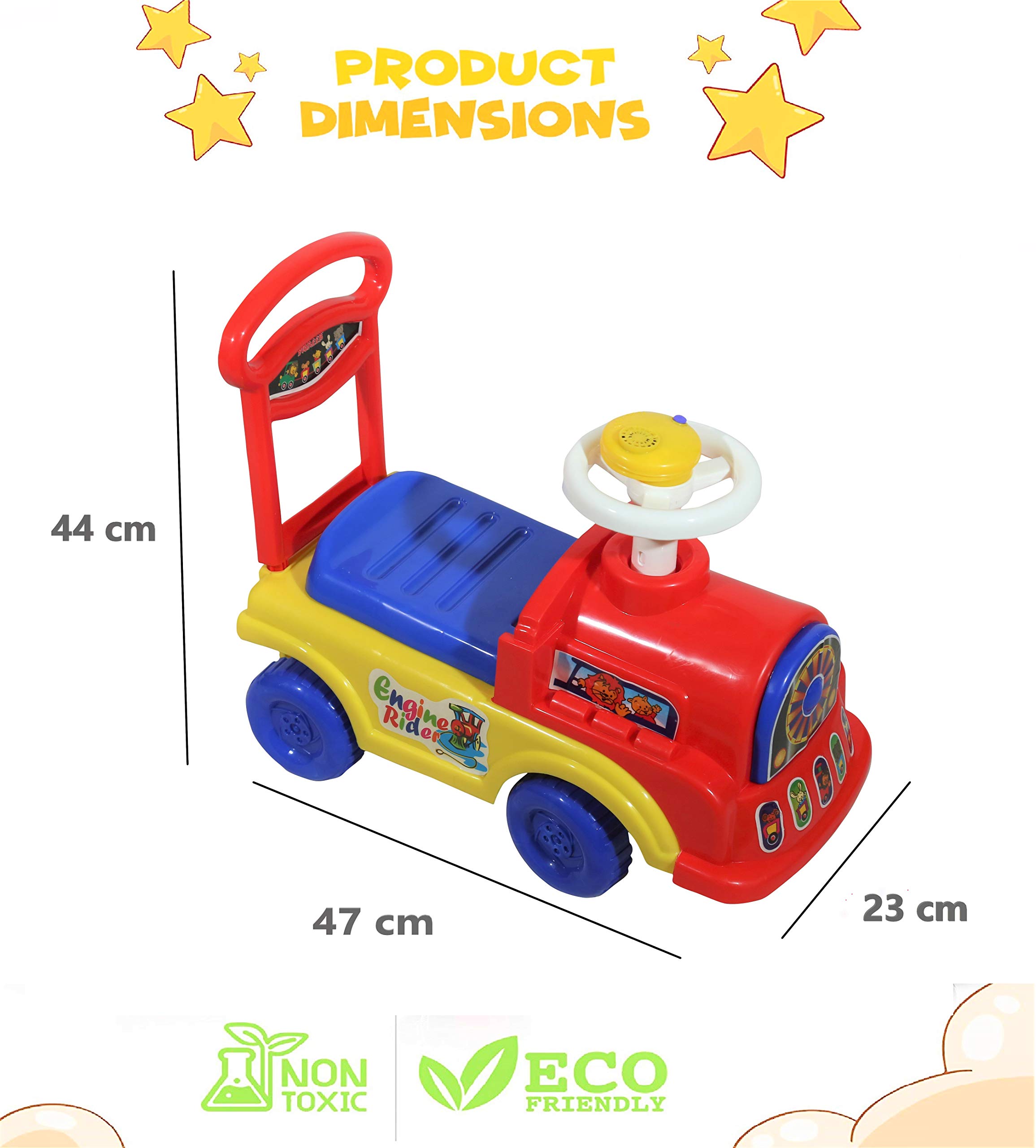 JoyRide Kids Musical Push and Pull Baby Engine Ride-on with Backrest (Multicolour) 2