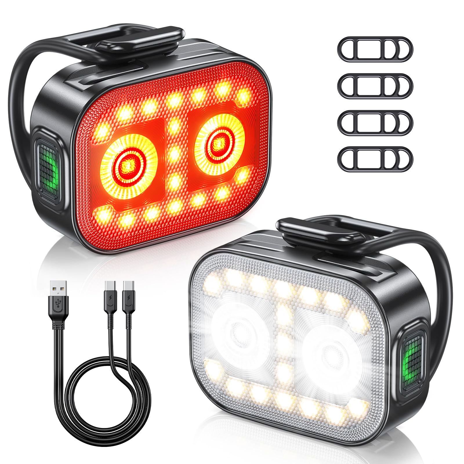 Rolgno Super Bright Bike Lights, Ultra-Slim & Lightweight Rechargeable Bike Lights Front and Back, [5+6 Modes] Dual USB-C Bike Light Set, IP65 Waterproof Bicycle Lights Mountain Cycling Tail Light