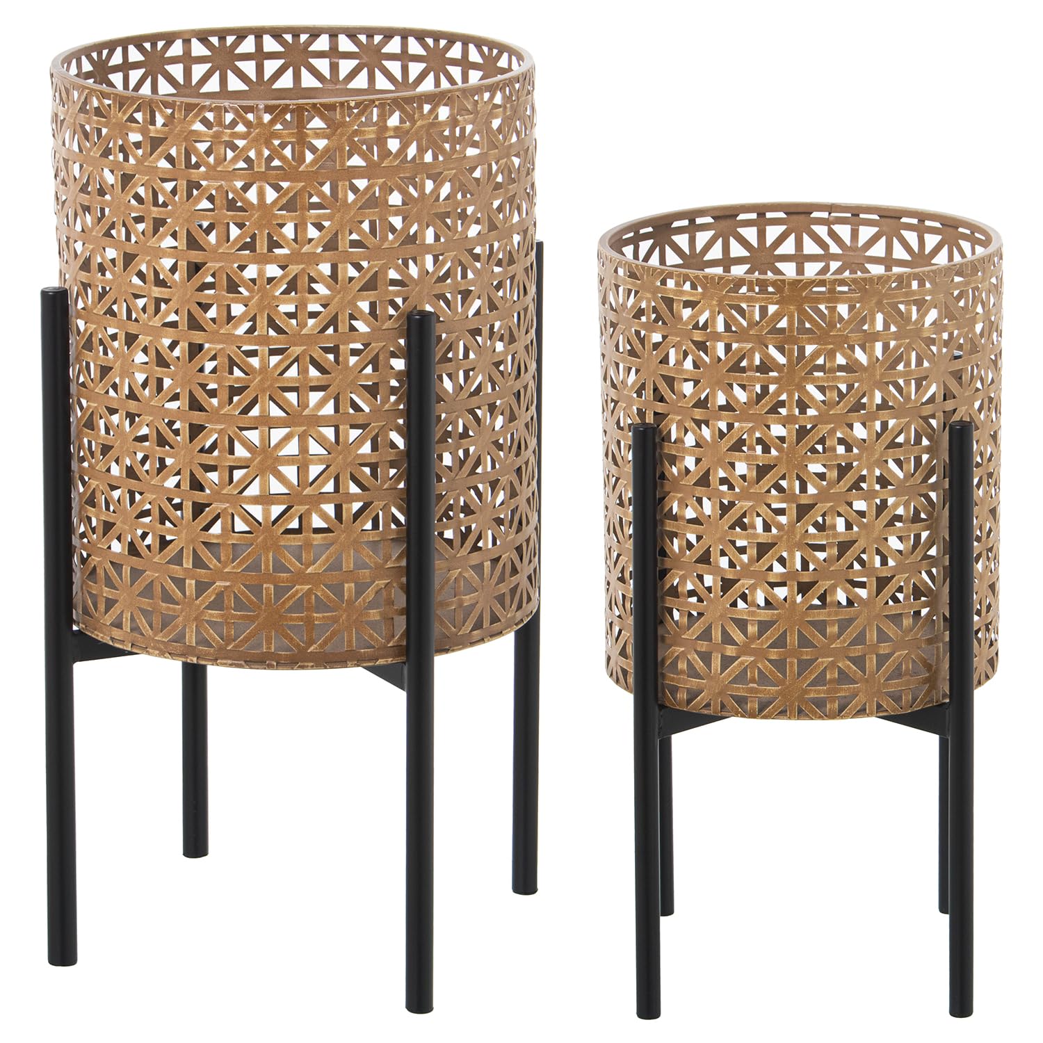 Pots en metal imitation osier 31x31x58 cm avec pieds cache-pot DRW