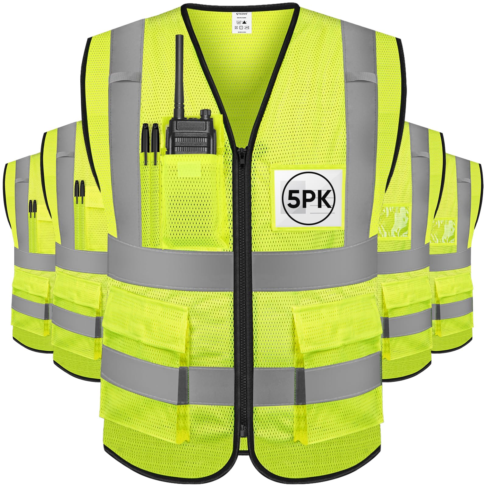 TICONN Reflective Safety Vest High Visibility Class II Mesh Vest for Women & Men Meets ANSI Standards
