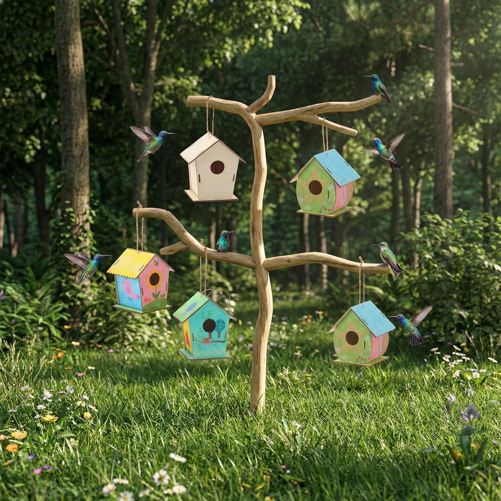 DoubleFill 30 Stück Vogelhäuser aus Holz, Großpackung für Kinder, unlackiertes Holz, Vogelhäuser für Kinder, Holzhandwerksprojekte, Kits für Heimwerker, Holzkunst und Handwerk für Mädchen, Jungen