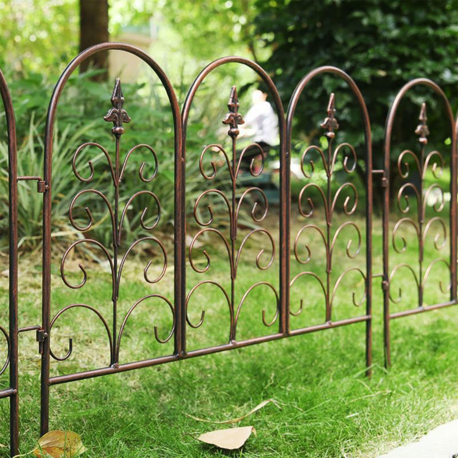 Recinzione da Giardino Decorativa Sotterranea da 23,6"(L) X19,7"(H) (5 Pannelli), Pali da Terra con Pannelli di Recinzione In Metallo per Patio Esterno, Totale 19,7 Piedi (L), Ad Arco,A-Green