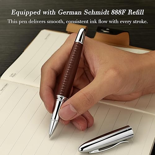 Miniatura 4 de BEILUNER 318 Bolígrafo de cuero de lujo, cuero de alta calidad cosido a mano, acabado cromado, repuesto de tinta Schmidt, juego de regalo para