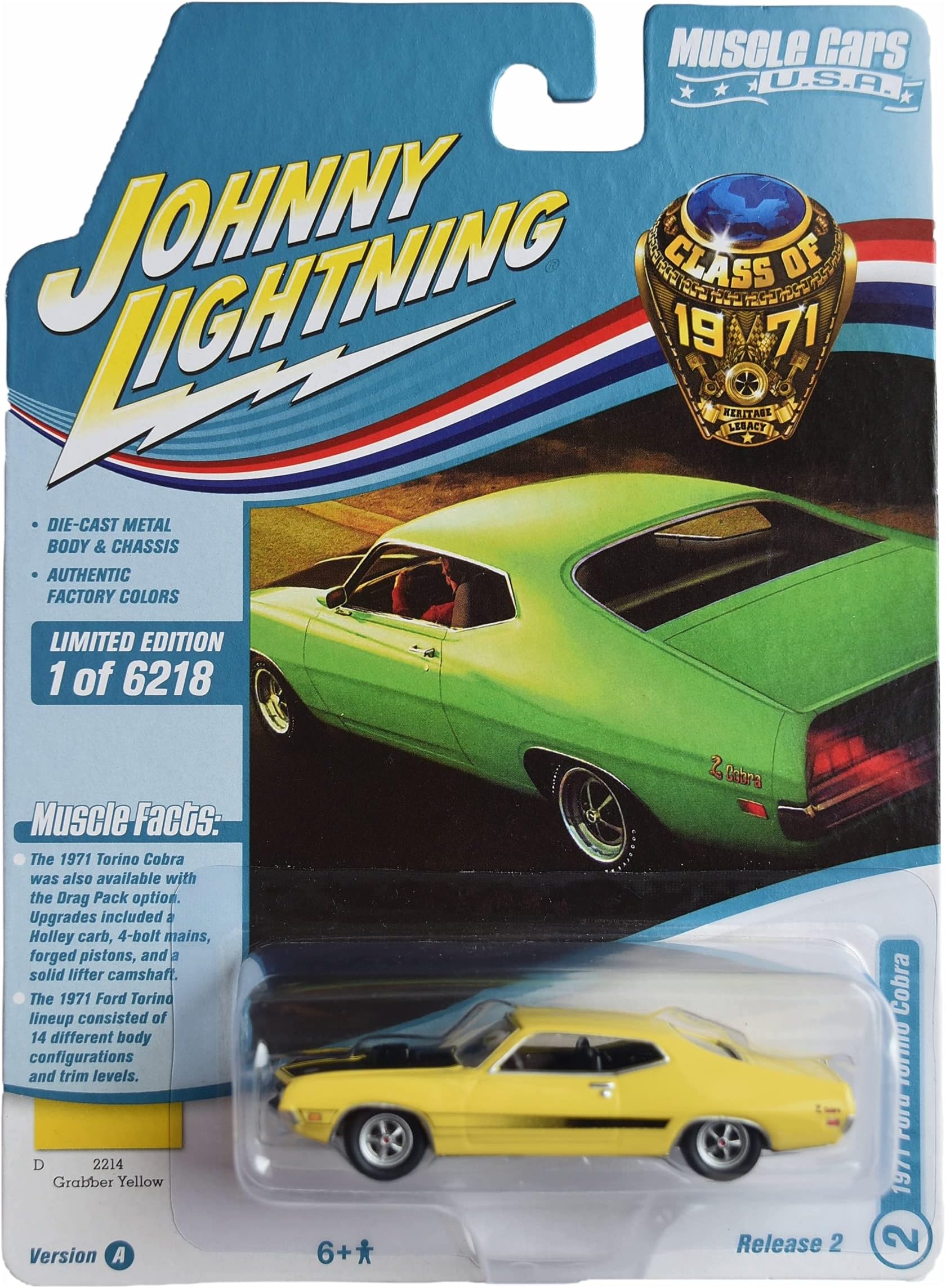 Johnny Lightning 1971 Ford Torino Cobra, [Yellow] Muscle Cars U.S.A. Class of 1971