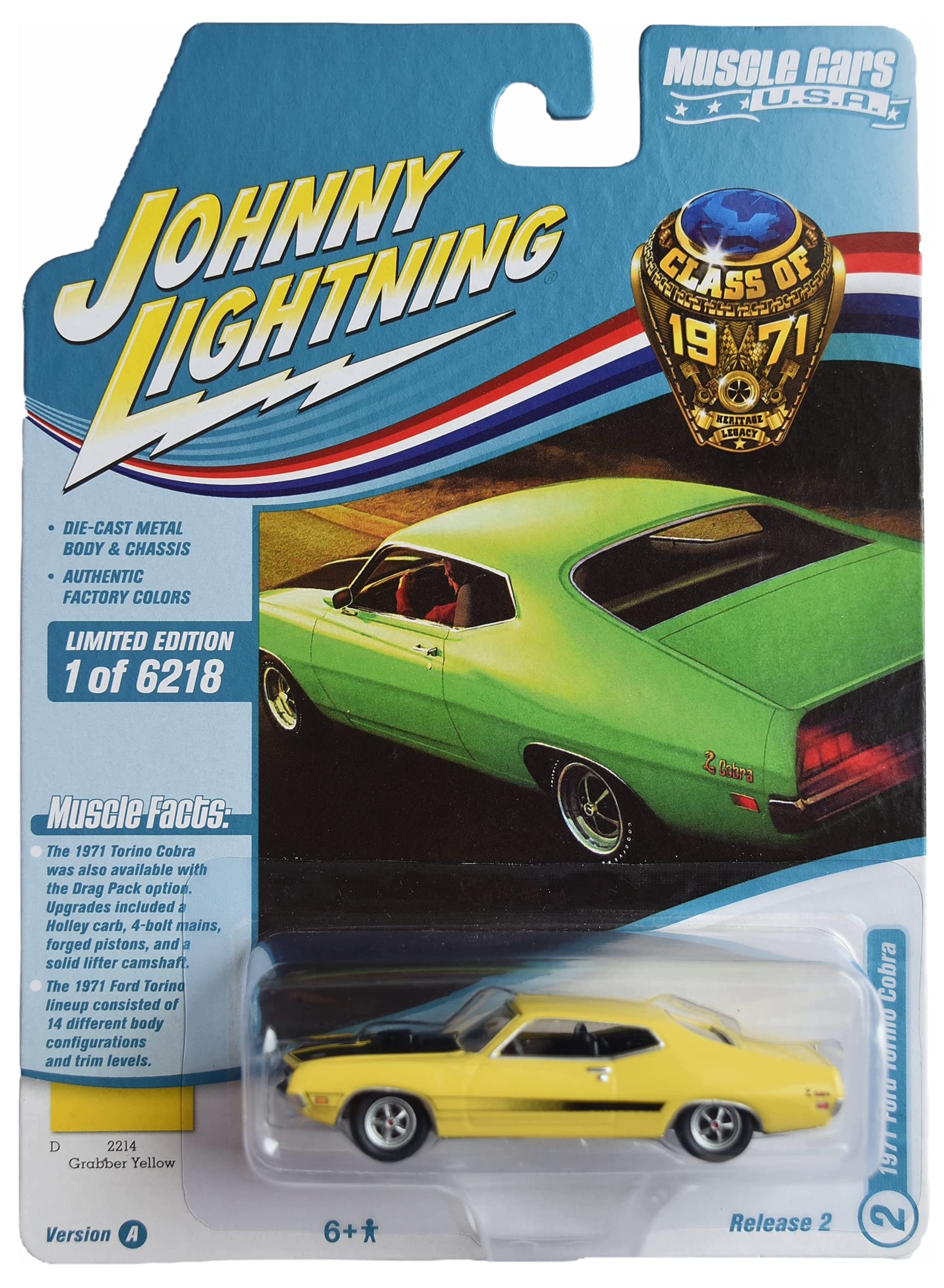 Johnny Lightning 1971 Ford Torino Cobra, [Yellow] Muscle Cars U.S.A. Class of 1971