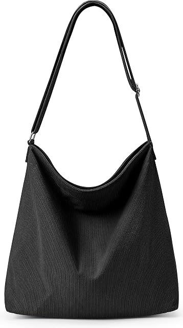KALIDI Women's Thickened Corduroy Tote Bag with Zip Waterproof Shoulder Bag with Pockets Casual Crossbody Handbags with Adjustable Shoulder Straps for School, College, Work