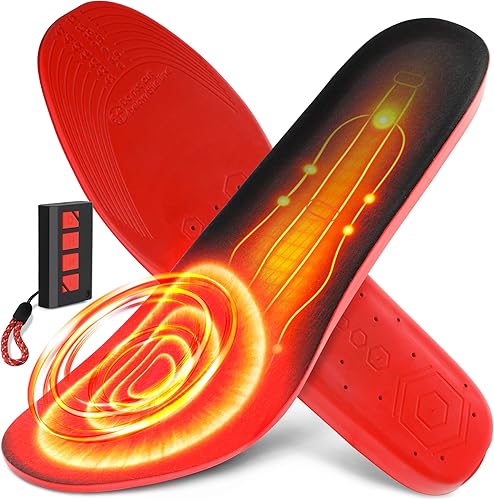 Aunroaa Plantillas térmicas con control remoto, calentadores de pies, plantillas térmicas USB para hombres y mujeres para deportes al aire libre y