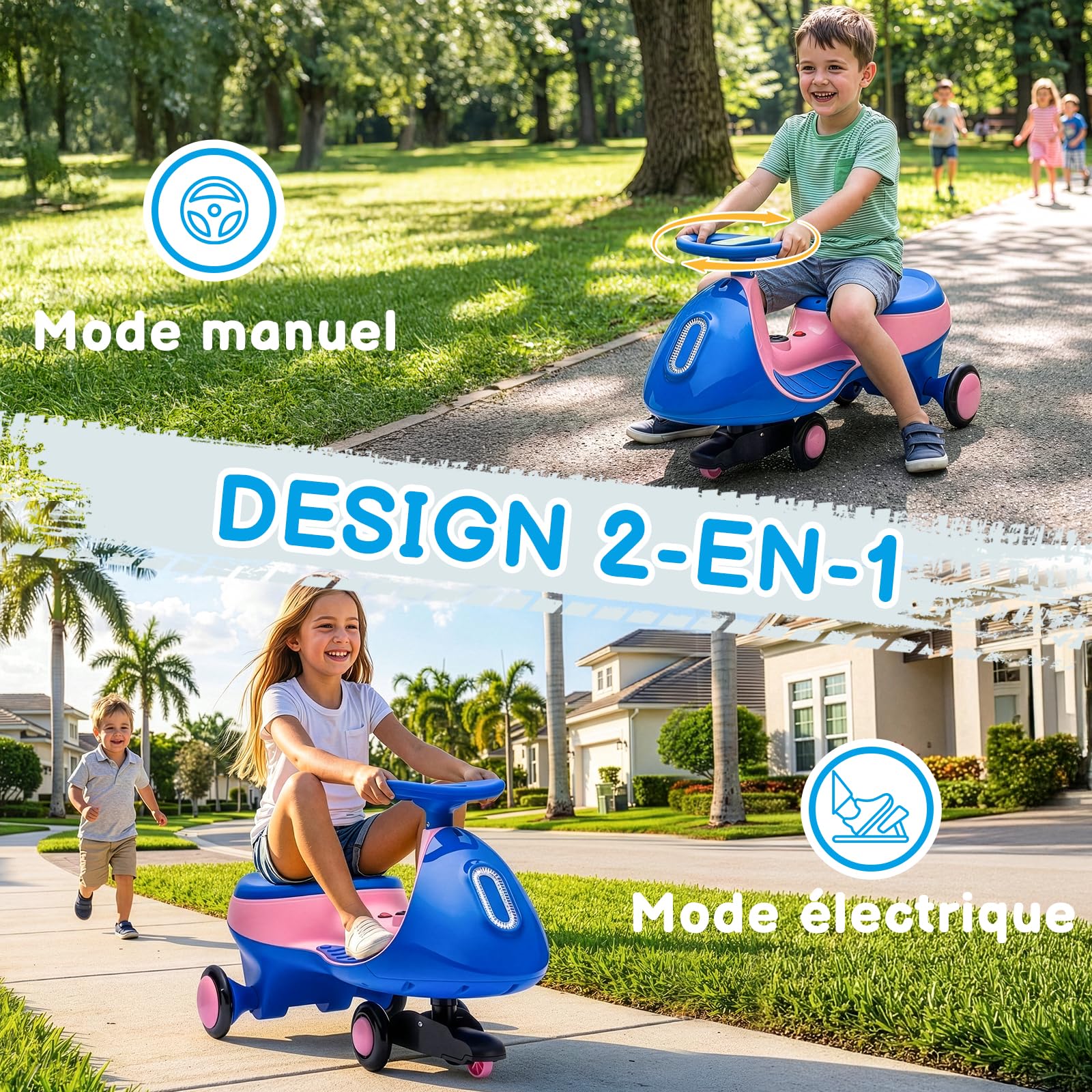 Voiture électrique Enfant 2 en 1 avec MP3 pour Enfants à Partir de 3 Ans Bleu-Rose