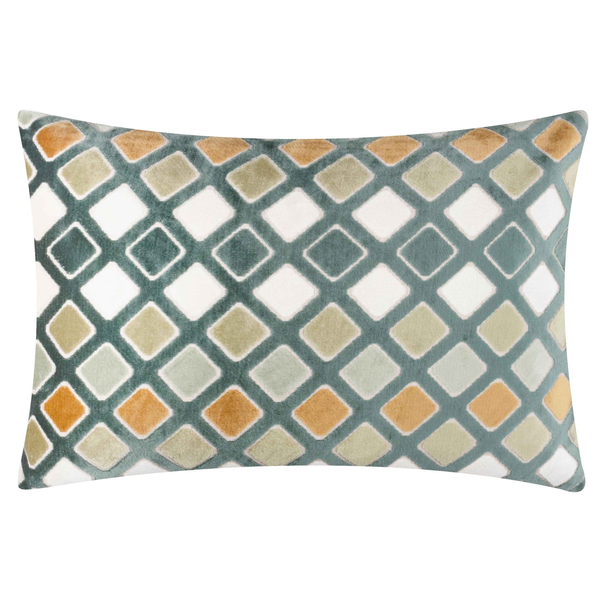 furn. Metro Diamond Cushion Cover – Geometric Velvet Jacquard Decorative Case (Green – 35x50cm) — image 1