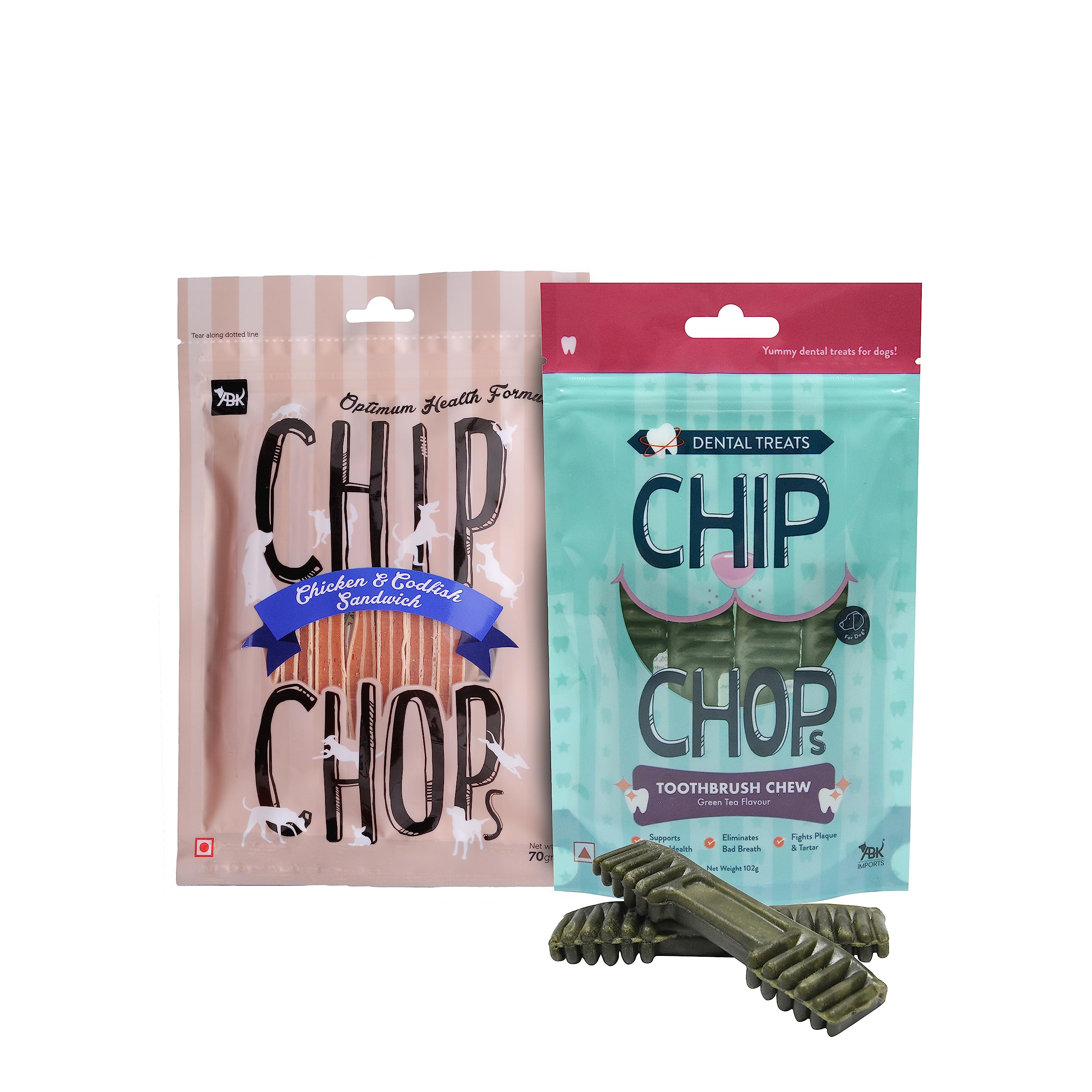 Chip Chops Combo of Green Tea Flavour Toothbrush Shaped Chew Dog Treats and 1 Pack Codfish Sandwich Stick Style Dog Treats with High Protein for All Dog Breeds and Life Stages (B0C7KZWC8P) Amazon Price History, Amazon Price Tracker