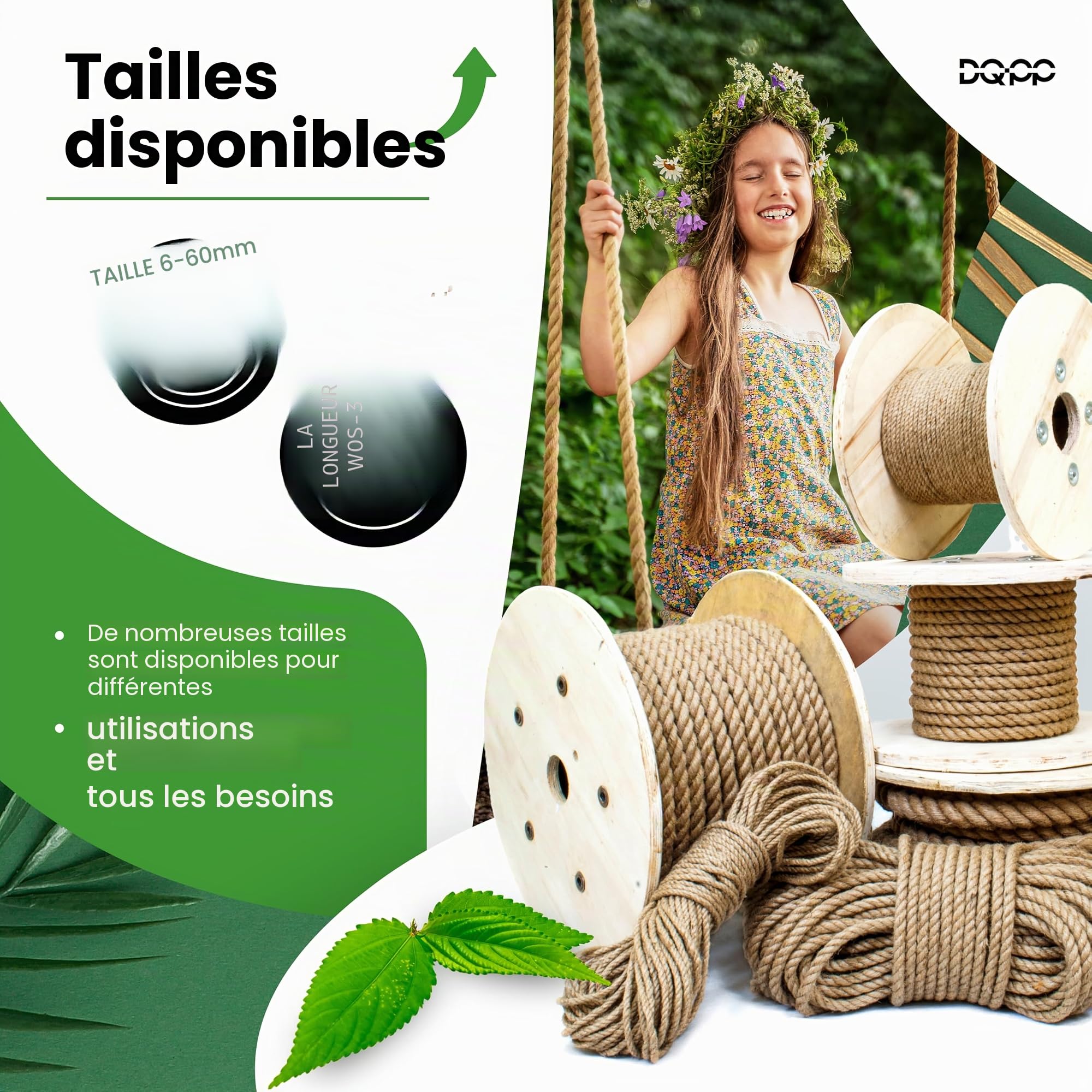 DQ-PP Corde en Jute | 15m | 30mm d'épaisseur | Naturel Fil de Jute | Ficelle de Jute | Naturelle Deco Cordelette Balancoire Jardin