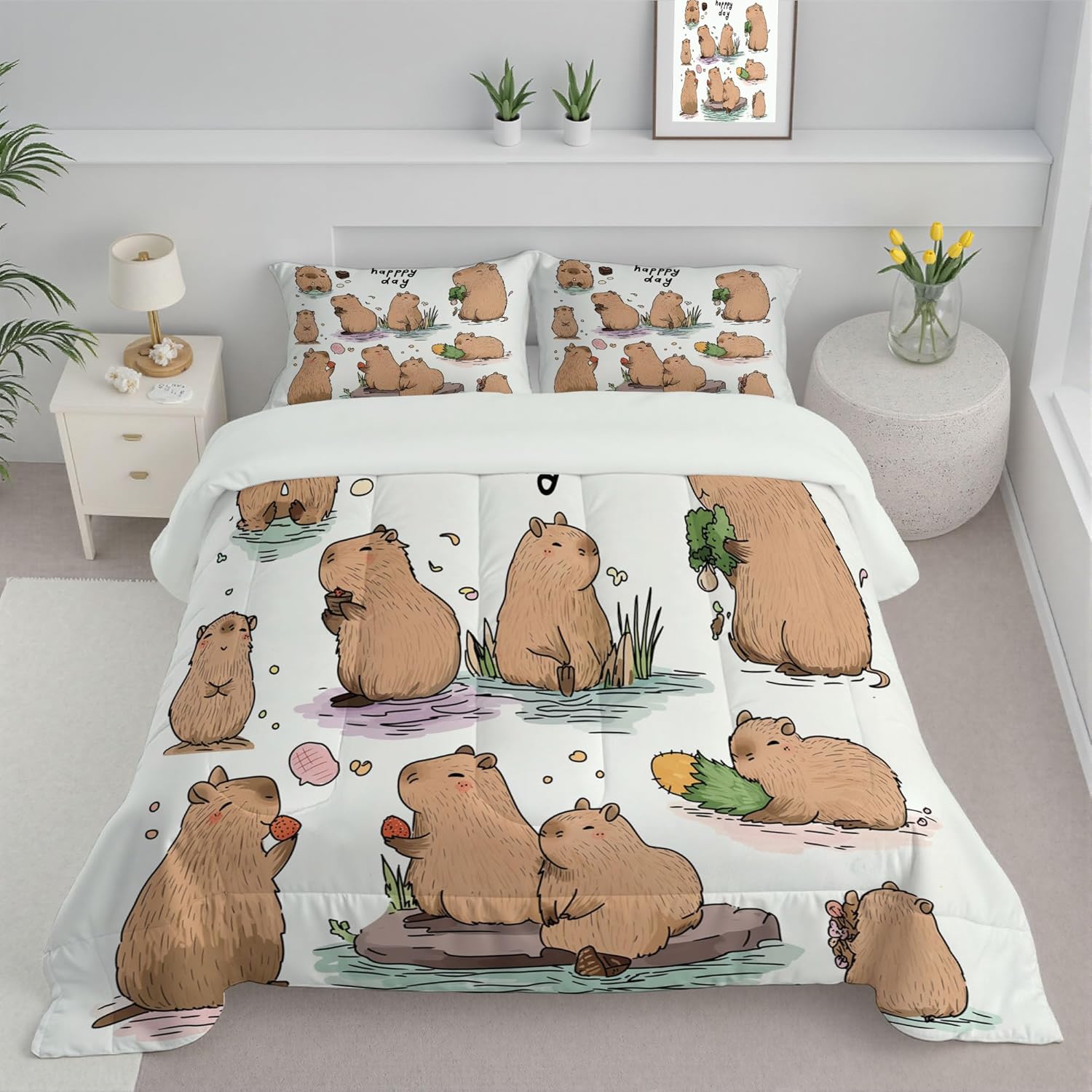 3D Axolotl Comforter Set Twin Size Bedding Set Hand Drawn Animal Illustrations All Season Down Comforter Printed Quilted with 2 Pillow Shams for Kids, Teens, Adults 68 x 86in Pink