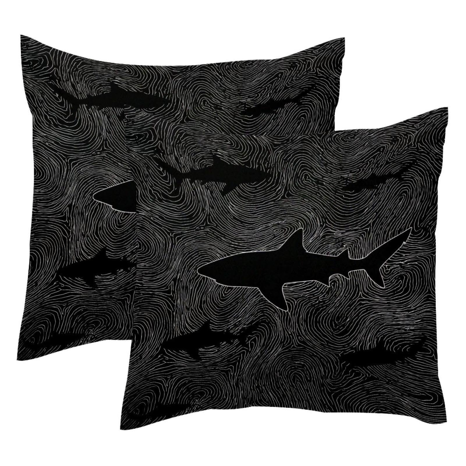 Housse de coussin requin velours 50x50cm taie décoration canapé