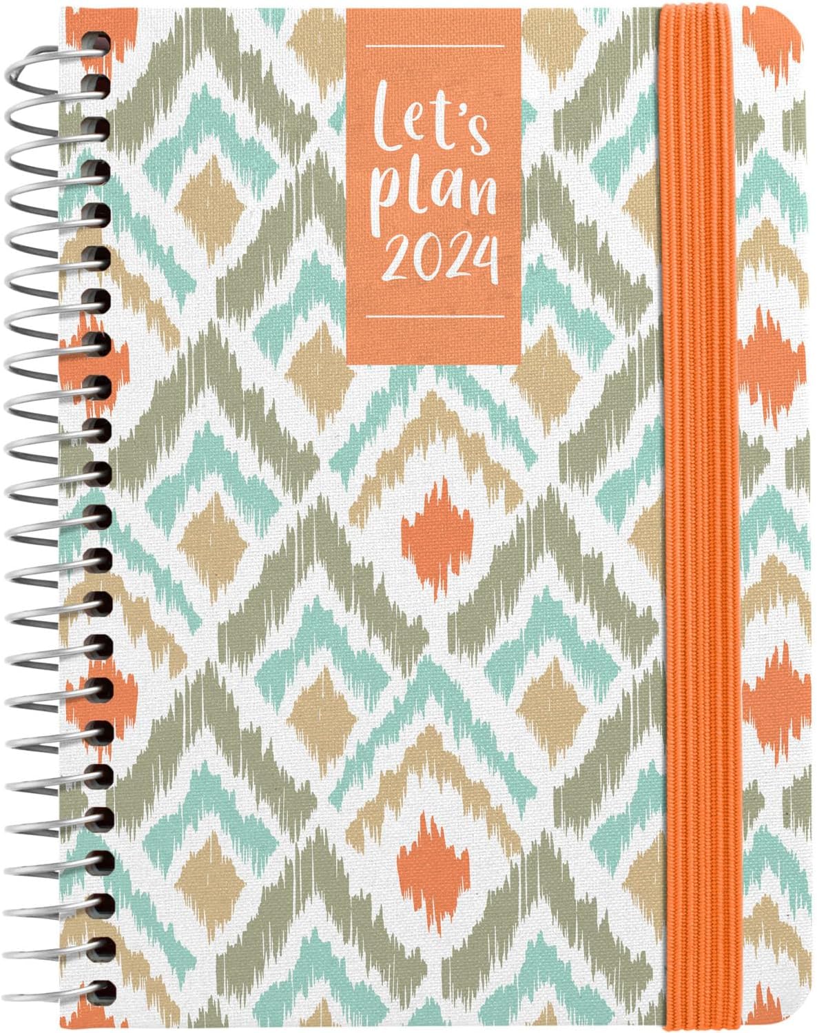 Grafoplás | 2024 A6 Annual Diary | Blurred Orange Design | Spanish | Day Page | 10.5 x 16.5 cm | Spiral Bound | Hard Cover Lined in Printed Fabric | Elastic ClosureThe Forest Stewardship Council