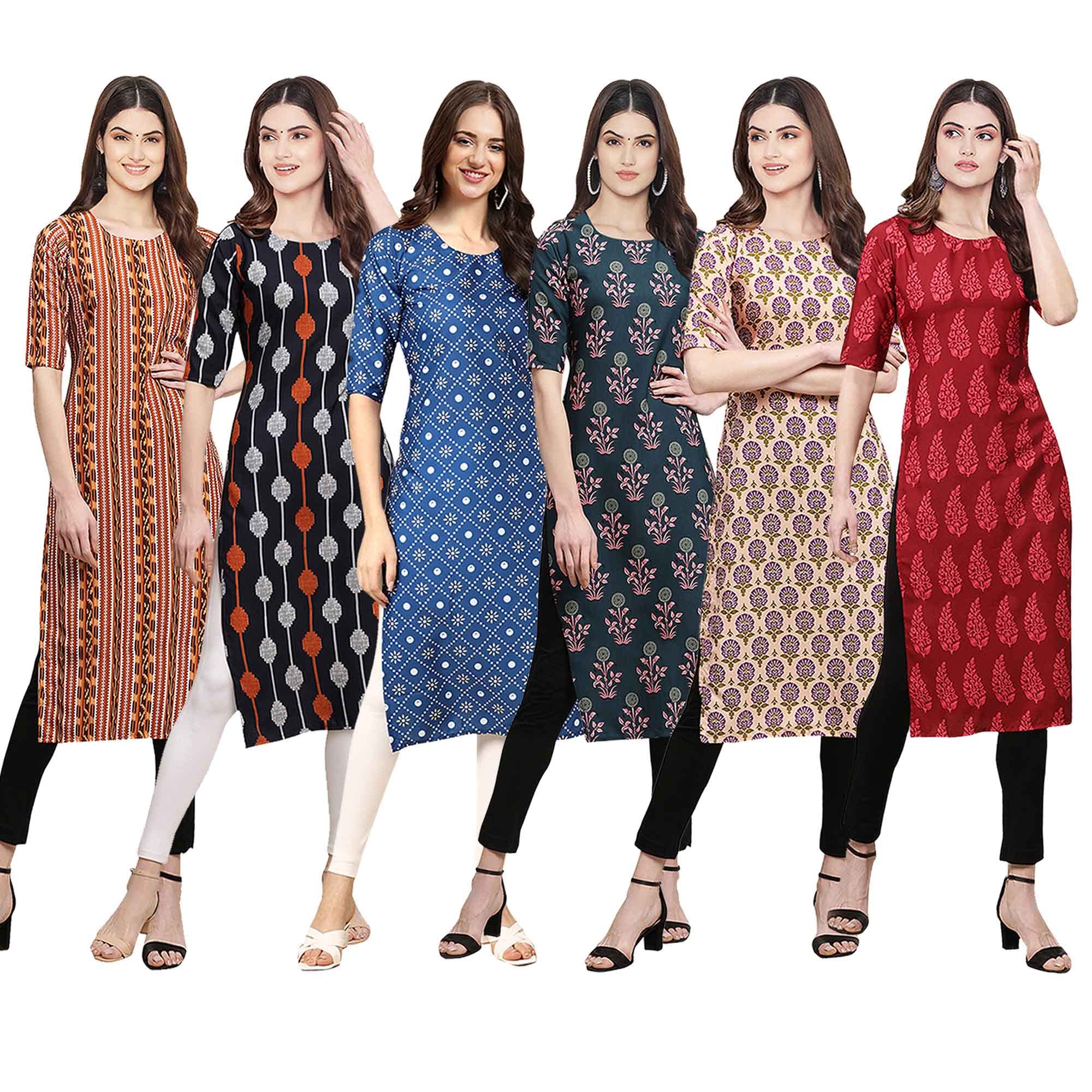 pinkmint Women's Crepe Digital Print Straight Kurta [Pack of 6] (CKE-329-353-330-333-341-343)-picture-47