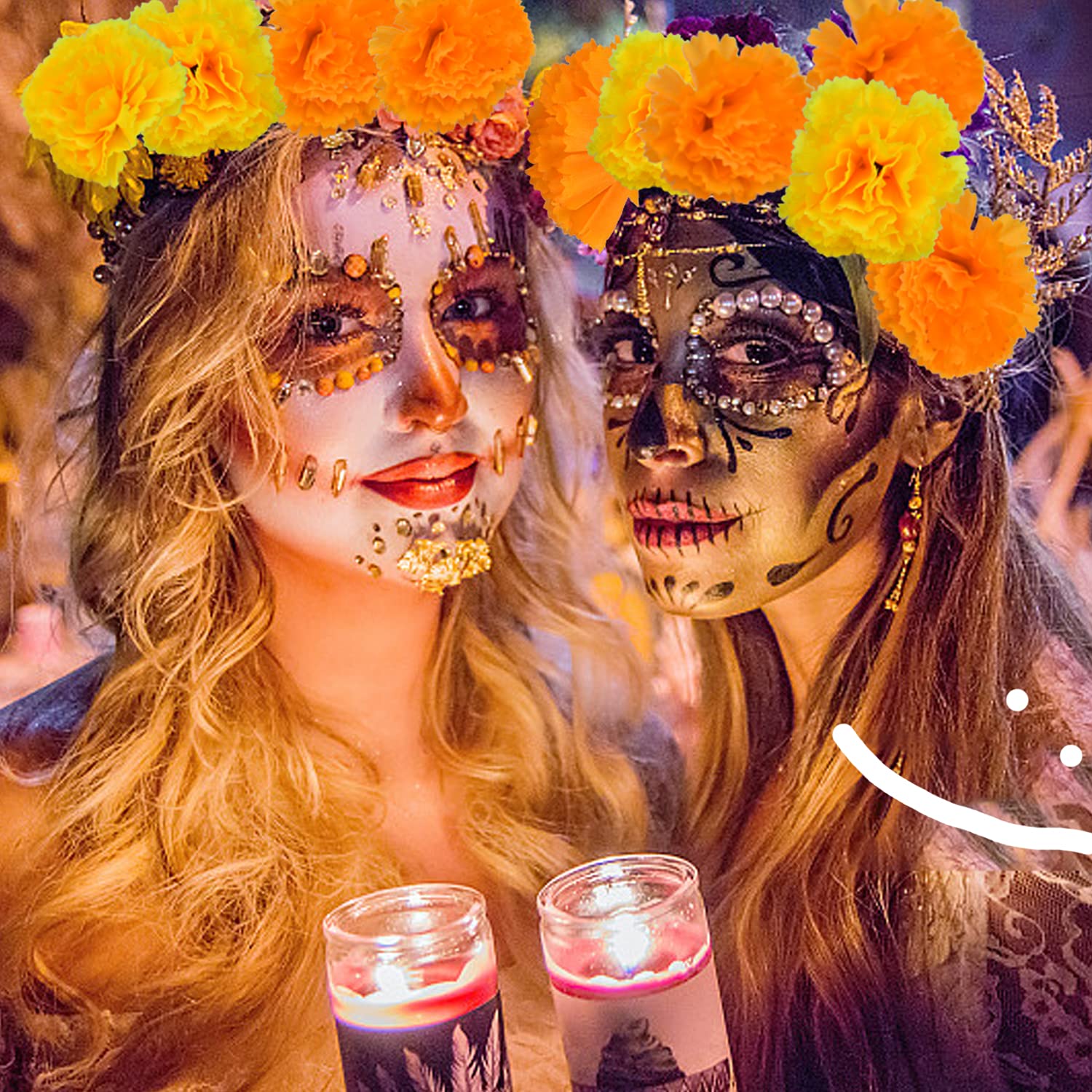 5 Ghirlande Di Calendula Indiana Artificiali - 1,5 Metri - Decorazione Per Diwali, Matrimoni E Dia De Los Muertos (Arancione)