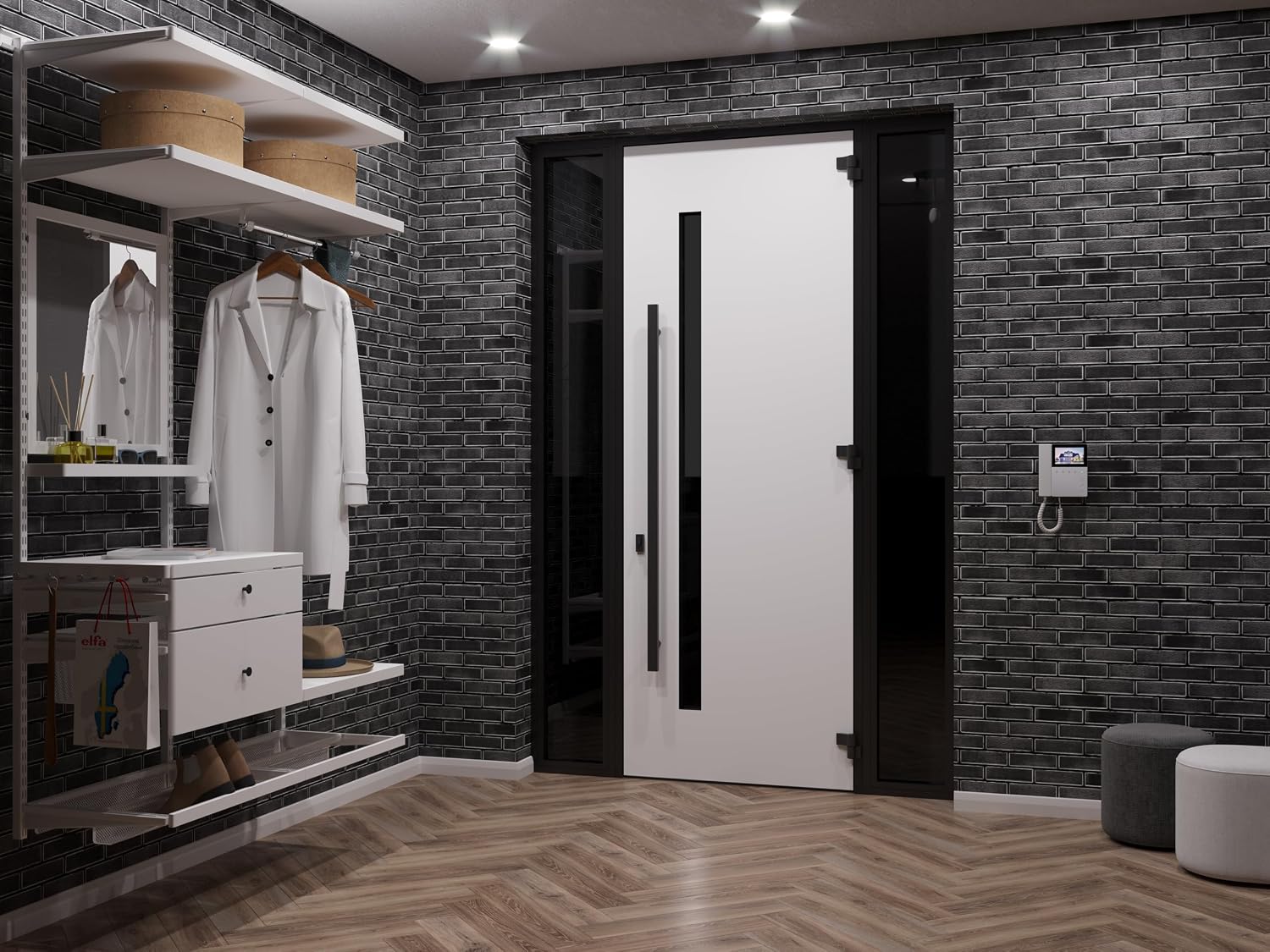 VDOMDOORS Front Exterior Prehung Steel Door/Ronex 0144 Grey / 2 Side and Top Exterior Window Sidelite/Entry Metal Modern Painted W16+36+16" x H96+16" Right Hand Inswing