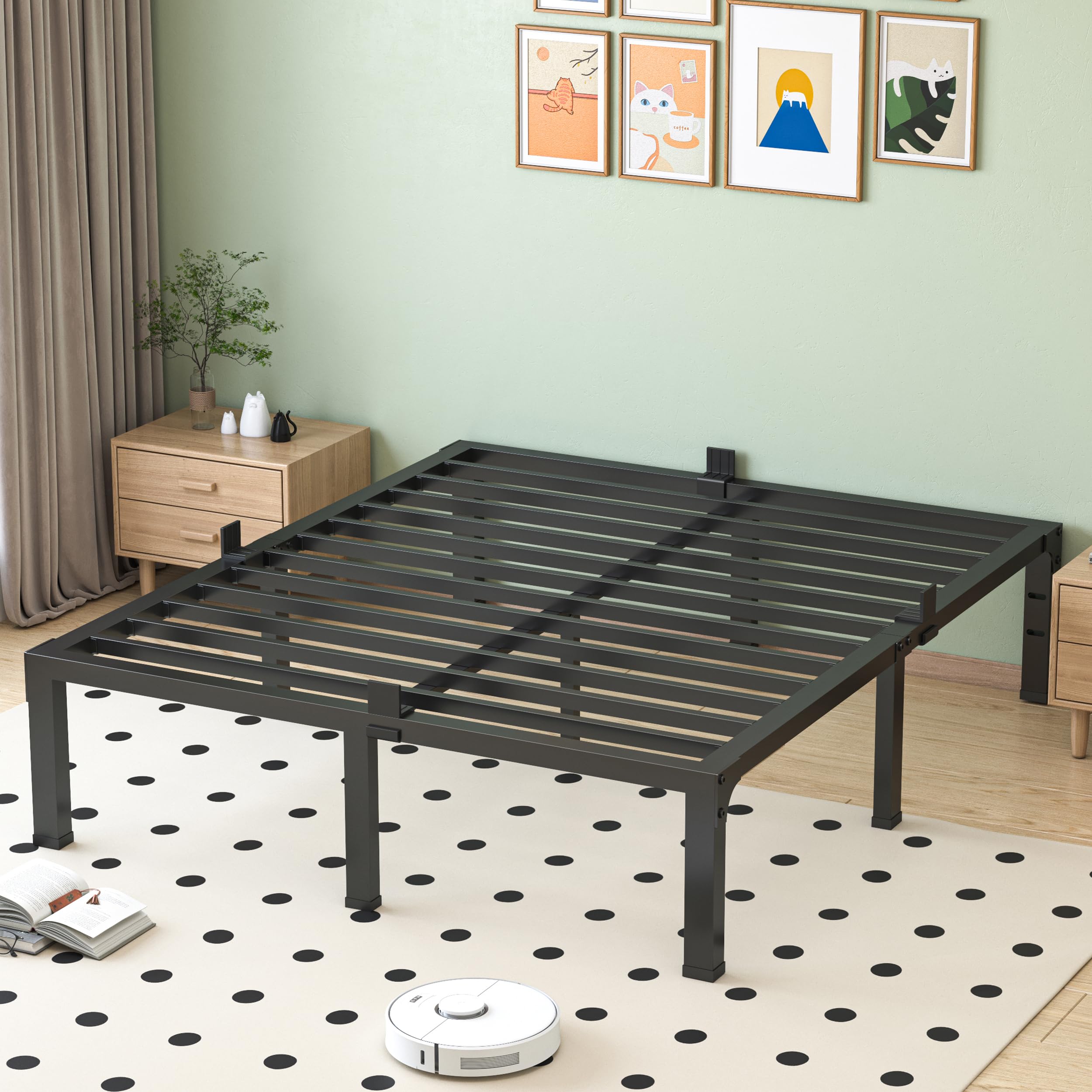 NKZ Queen Bed Frame, 14 Inch Heavy Duty Metal Platform with Mattress Slide Stopper, Steel Slat Support Noise Free, Non-Slip, No Box Spring Needed,