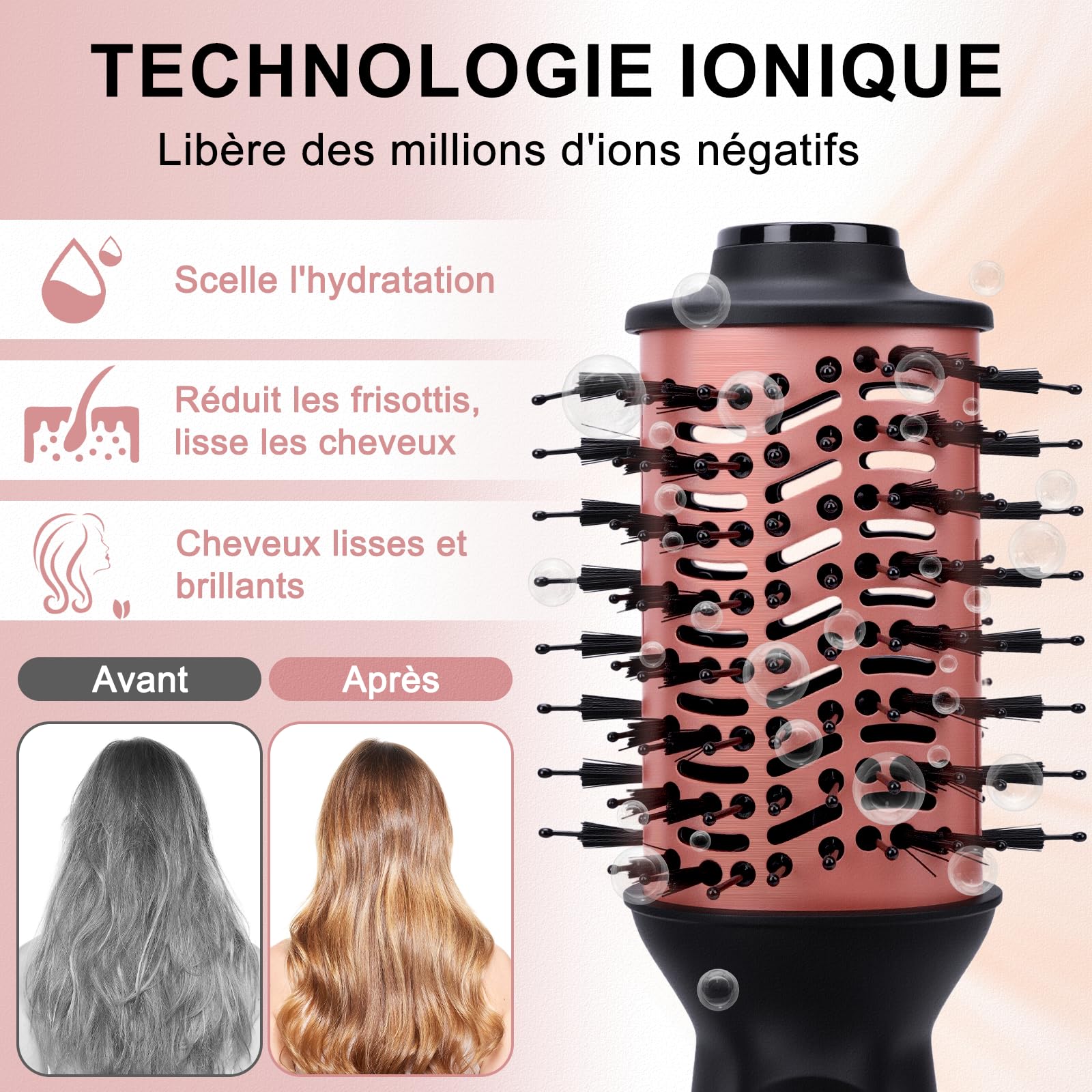 Brosse Soufflante de Voyage, Brosse Sèche-Cheveux 3-en-1 avec 3 Températures et 3 Vitesses, Ultra Légère 275g, 110-240V, 700W, Fournie avec Sac de Rangement et Gants Anti-Chaleur