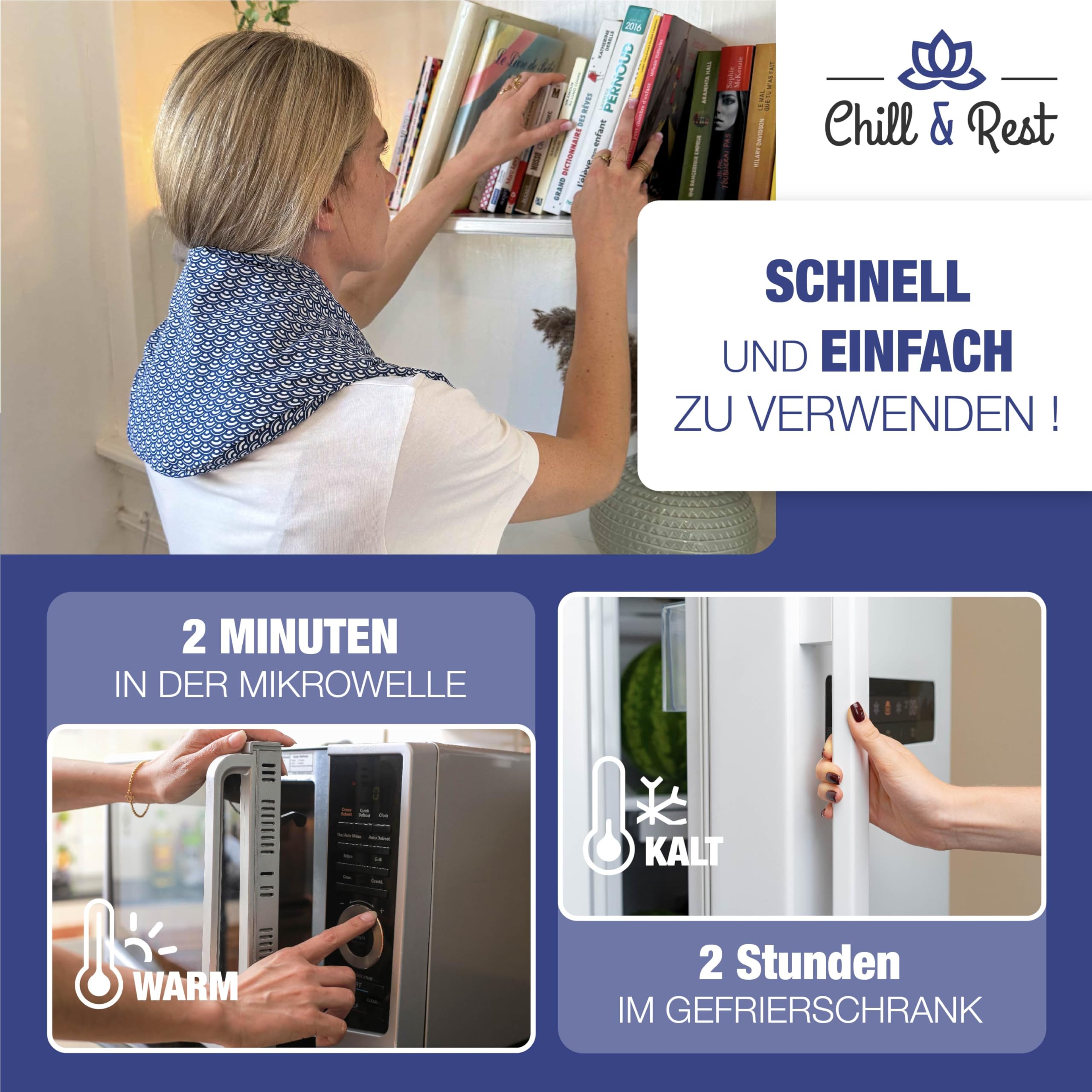 Chill&Rest - Körnerkissen mikrowelle - wärmekissen nacken - körnerkissen groß - nackenkissen wärme - wie ein Kirschkernkissen oder eine Wärmflasche - Blau - Die Segaiha