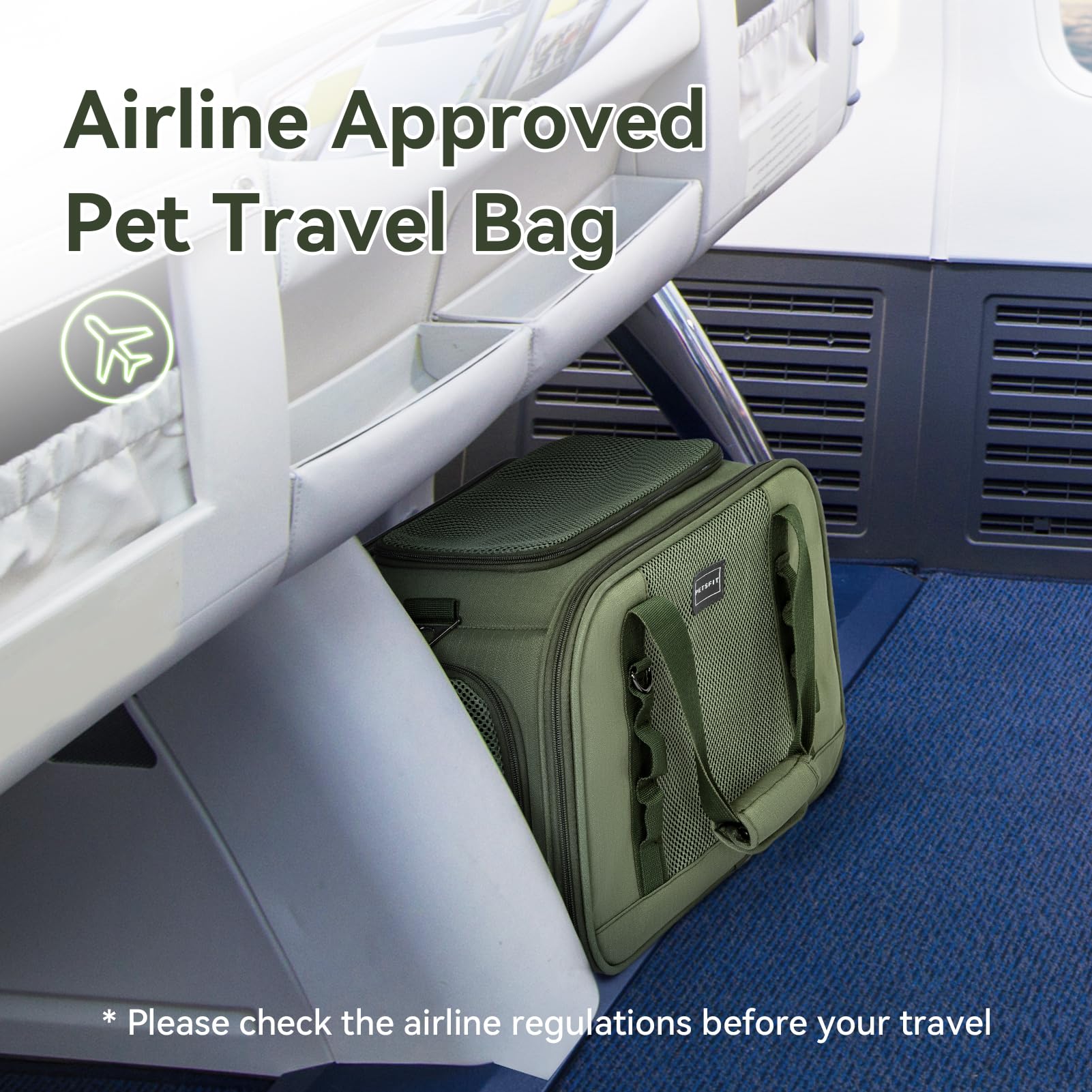 Petsfit Airline Approved Cat Travel Carrier, Portable Foldable Soft Pet Bag for Small Dogs & Cats, Ventilated - Image 2