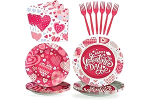 SCIONE 96 Pcs Valentine's Day Plates and Napkins Party Supplies