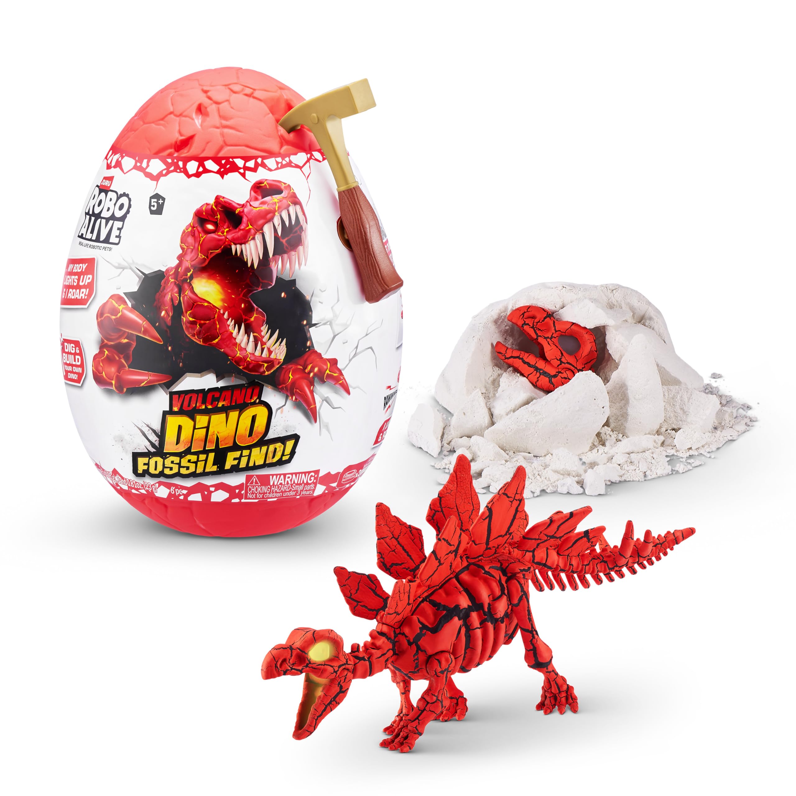 ROBO ALIVE Volcano Dino Fossil Find Stegosaurus by ZURU Boys 4-8 Dig and Discover, STEM -Excavate Prehistoric Fossils, Educational Toys, Great Science Kit Gift (Stegosaurus)
