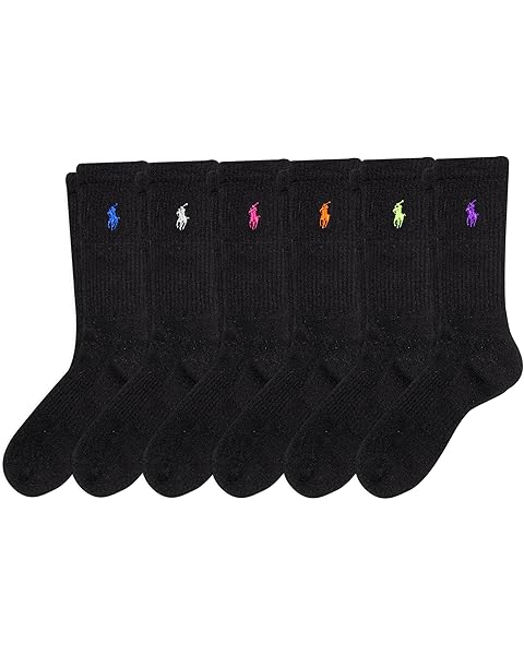 POLO RALPH LAUREN womens Performance Cotton Crew Socks - 6 Pair Pack - Breathable Mesh & Sport Cushioning