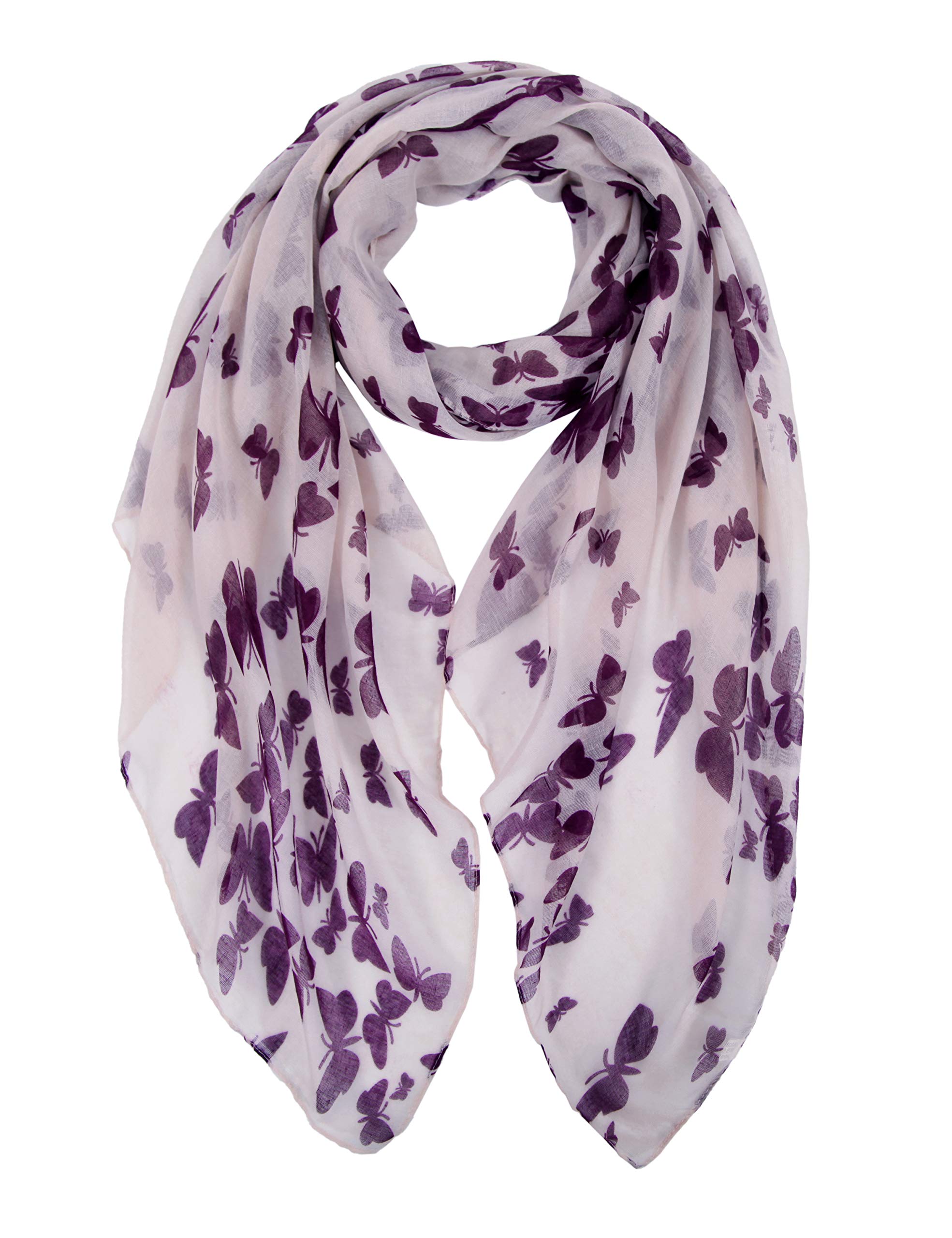 DiaryLook Ladies Women's Fashion Bird Print Long Scarves Floral Neck Scarf Shawl Wrap Gifts For Women, Purple and Beige, One size
