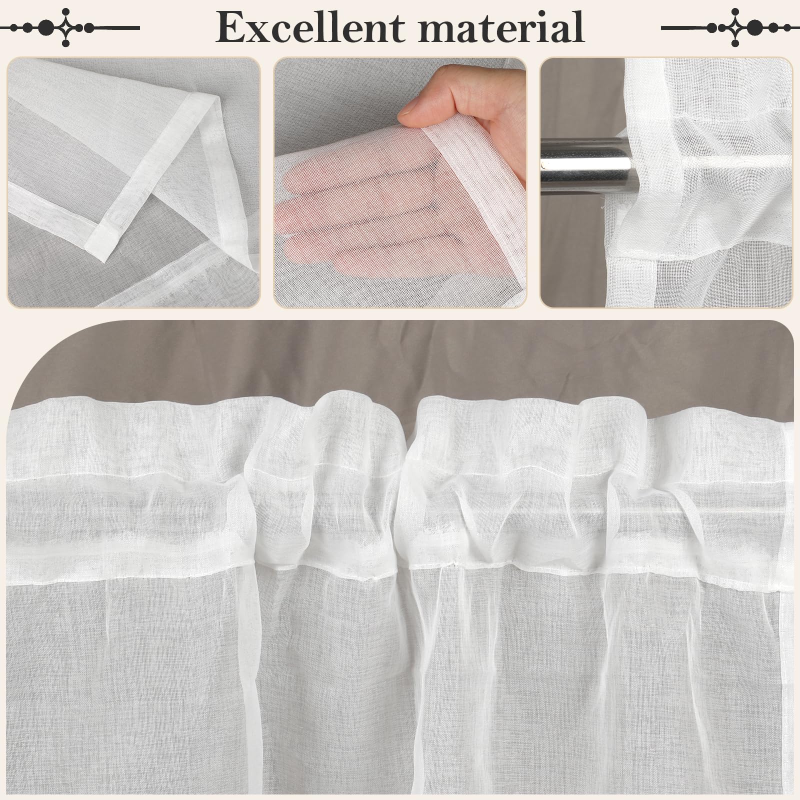 OUGPIU White Net Curtains,2 Panels 66x60cm Voile Curtains,Light Filtering Short Curtain for Cafe Living Room Bedroom Nursery Window Treatment - Image 4