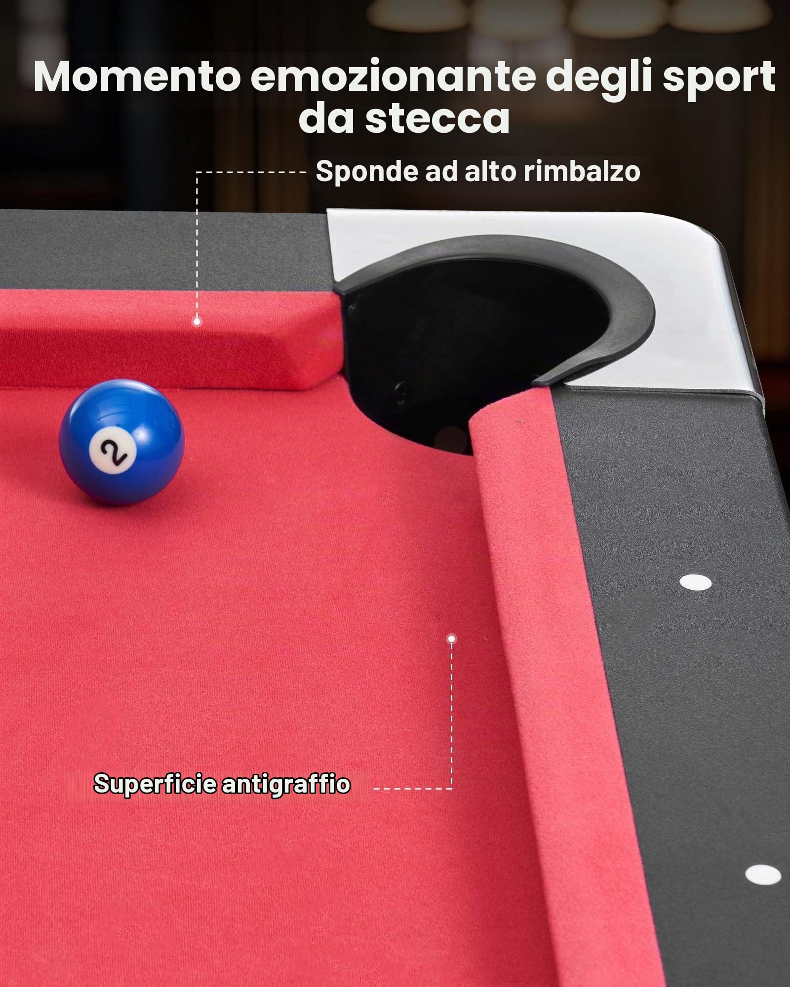 VEVOR Set Tavolo da Biliardo Pieghevole, 183 cm con Finitura in Legno, Portatile Tavolo da Gioco con Piedini Regolabili, Set Completo con Palline, Stecche, Rastrelliera, Gesso, Nero con Panno Rosso