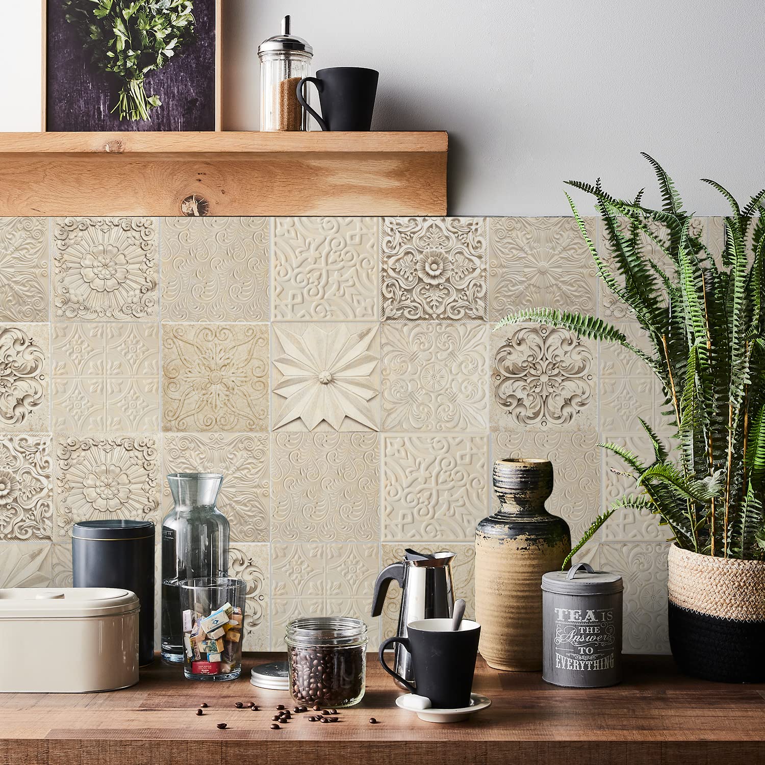 24Pcs Wall Tile Transfers Sticker for Home Decor, Peel & Stick self-Adhesive splashback, Tile Decals for Living Room Kitchen Bathroom Decor,15cmX15cm/6inchX6inch