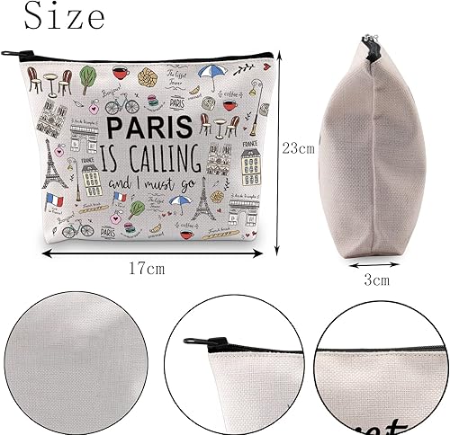 Miniatura 2 de POFULL Regalos temáticos de París Paris Is Calling And I Must Go Bolsa de cosméticos Regalo para amantes de París, Paris está llamando bolsa de